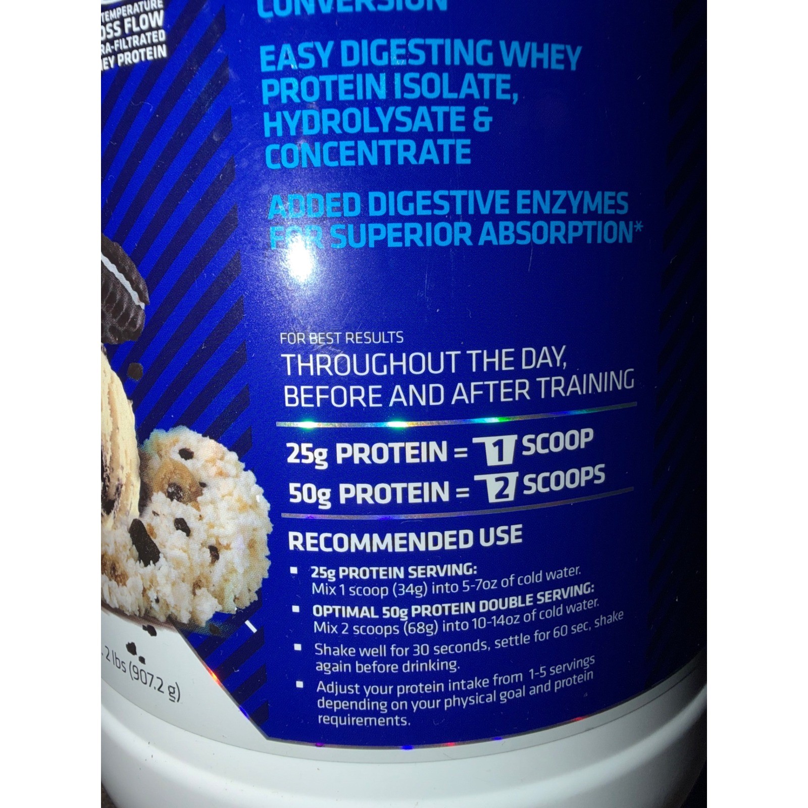 USN BlueLab 100% Whey Protein Powder Cookies and Cream 2lb 25g Protein 5.3g BCAA