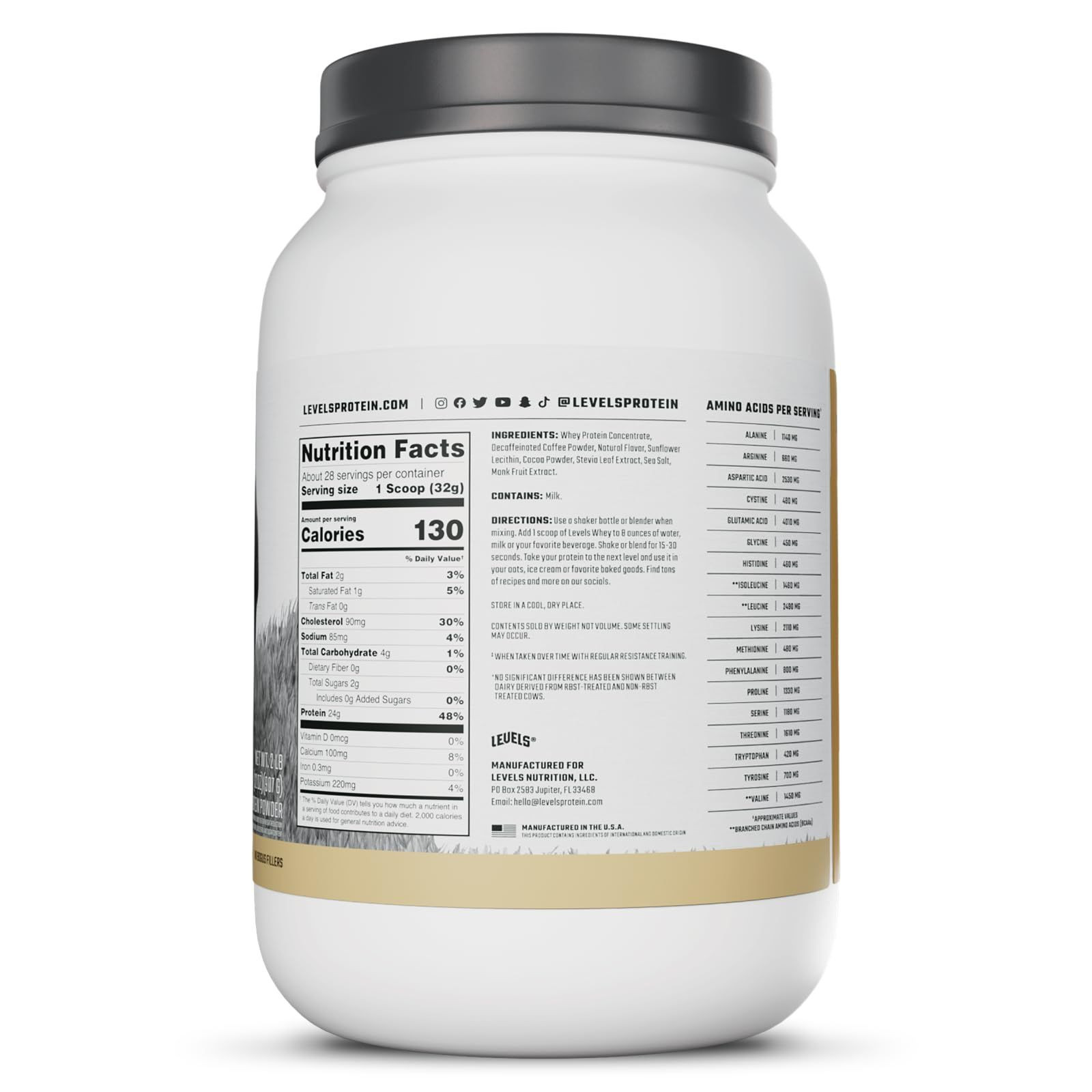 Levels Grass Fed Whey Protein Powder, No Artificials, 24G 2 Pound (Pack of 1)
