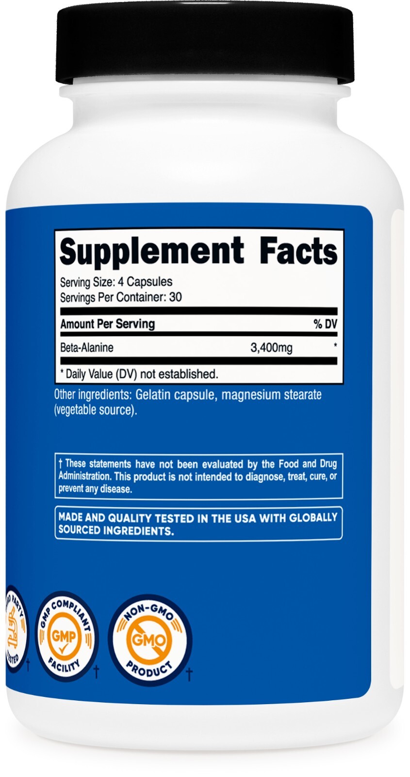 Nutricost Beta-Alanine Capsules 3400mg, 120 Capsules (30 Servings)