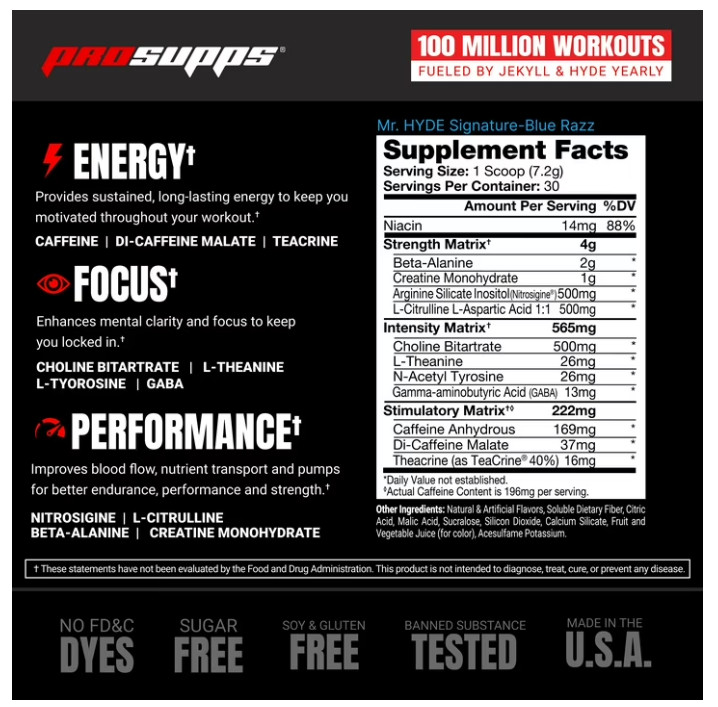 ProSupps Mr. Hyde Signature Pre-Workout Powder Blue Razz 14.7 oz