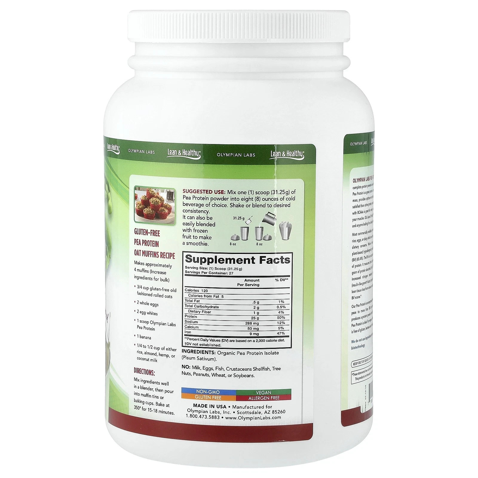 Olympian Labs Pea Protein Unflavored 843.75 grams Each (Pack of 3)