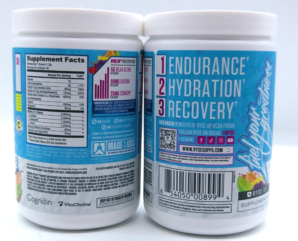 2 Ryse BCAA Focus Tropical Punch Kool-Aid, 11.9 Oz. Ea, 60 Total Servings, 5/27+
