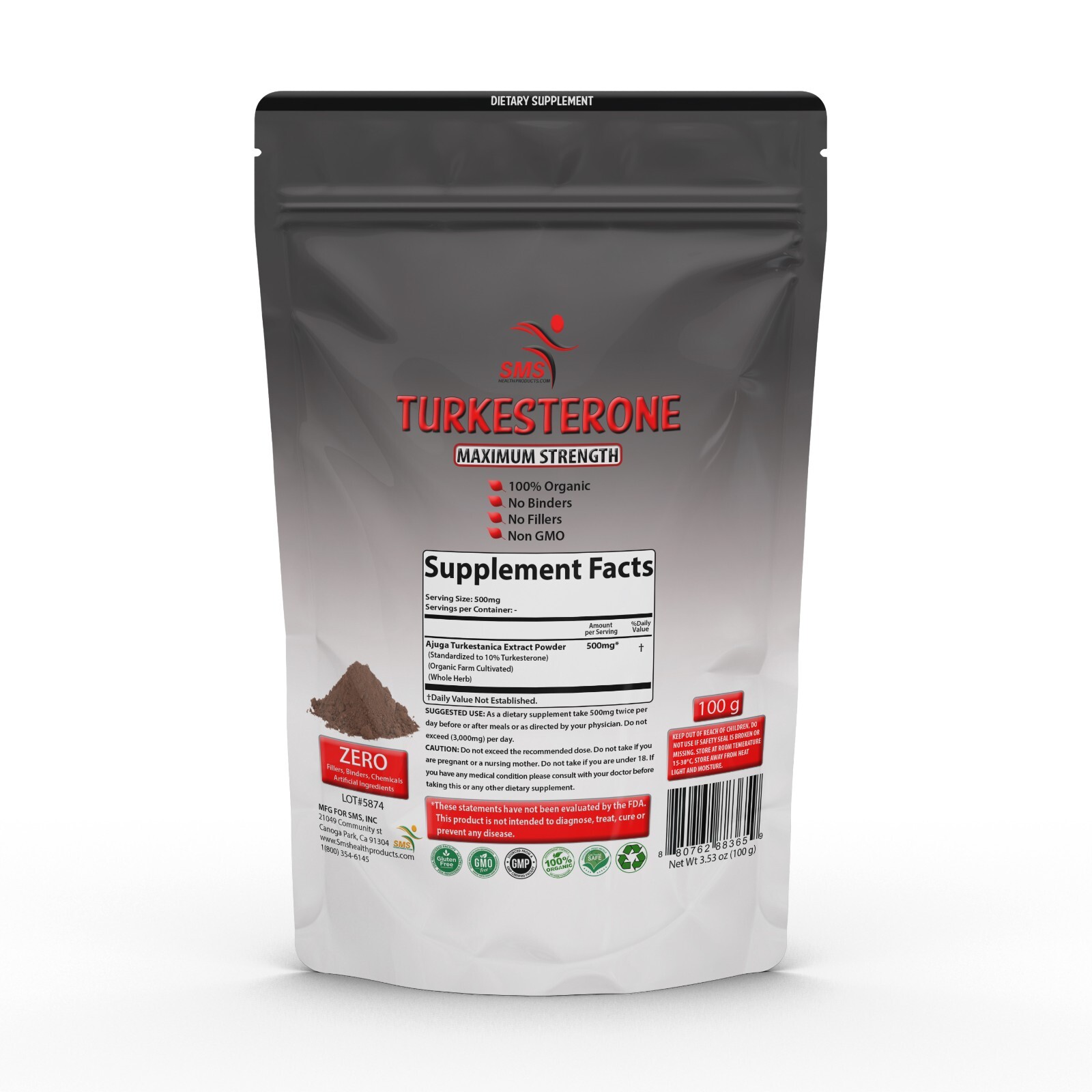 PURE AJUGA TURKESTANICA STRONG HIGH POTENCY DUAL EXTRACT 10% TURKESTERONE 100G
