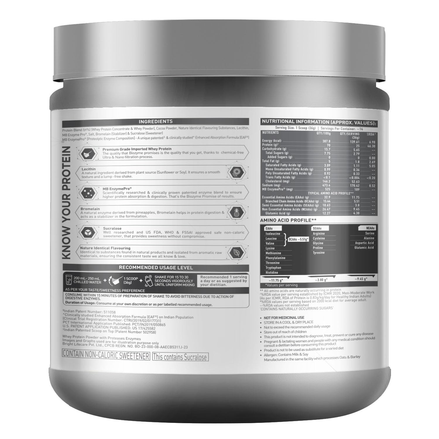 MuscleBlaze Biozyme Performance Whey Protein Powder, Rich Chocolate (500g / 1.1l