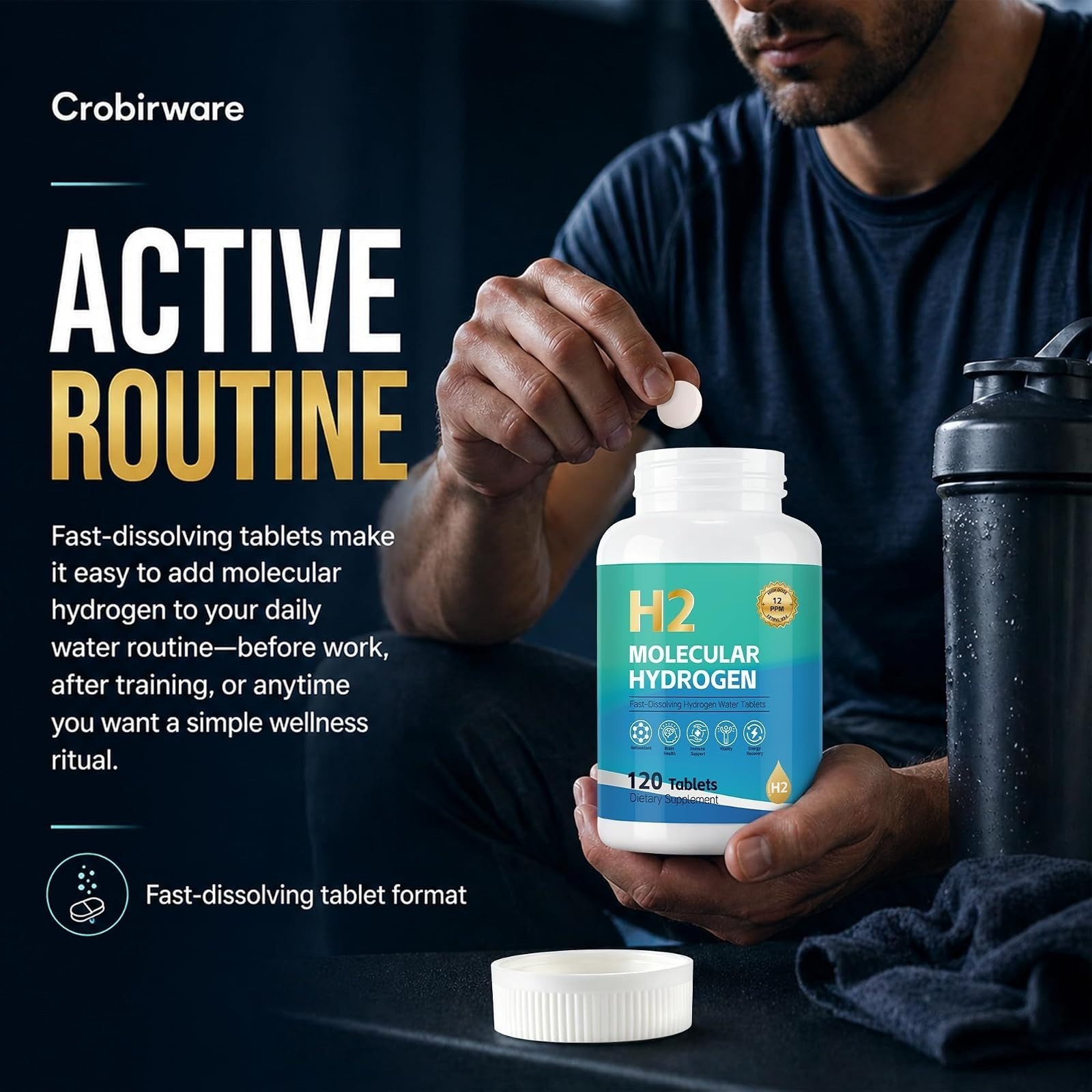 Crobirware Molecular Hydrogen Water Tablets, Raspberry Flavor, 120 Count