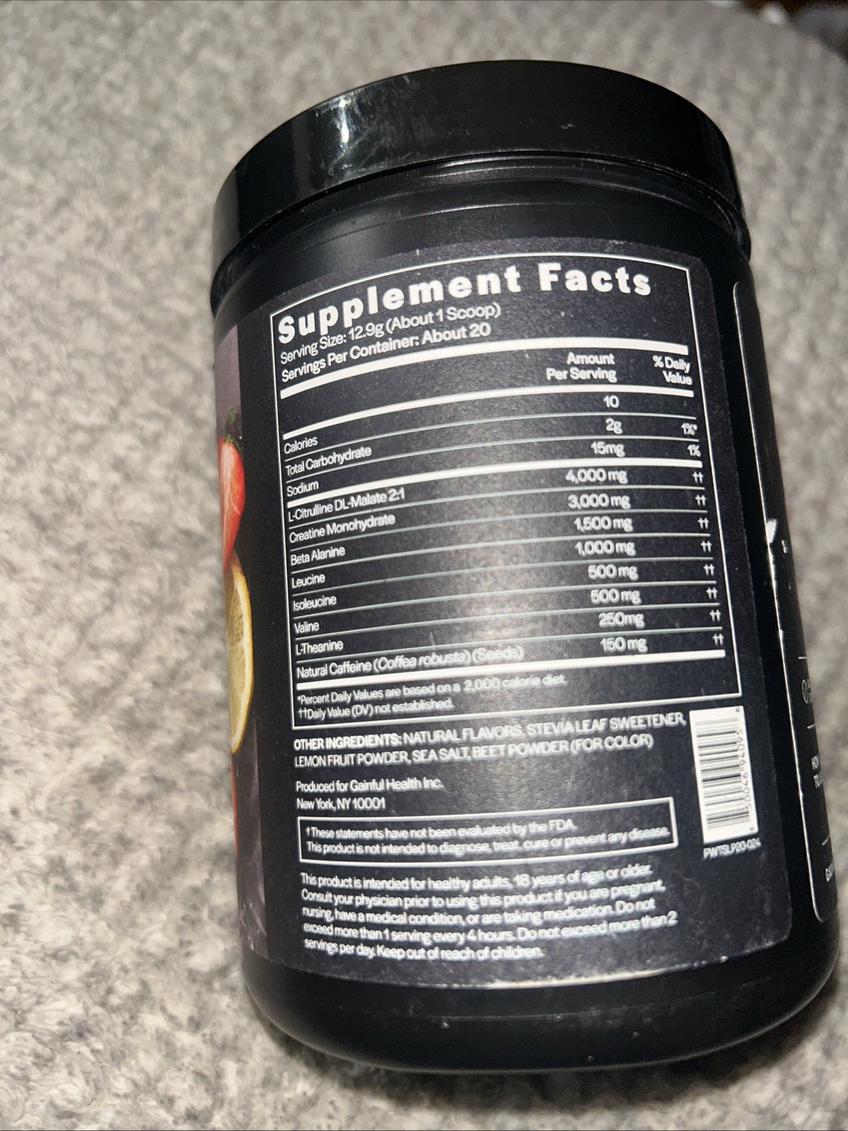 Gainful Caffeine-Free Pre-Workout (Exp 02/27) 20 Servings, Strawberry Lemonade