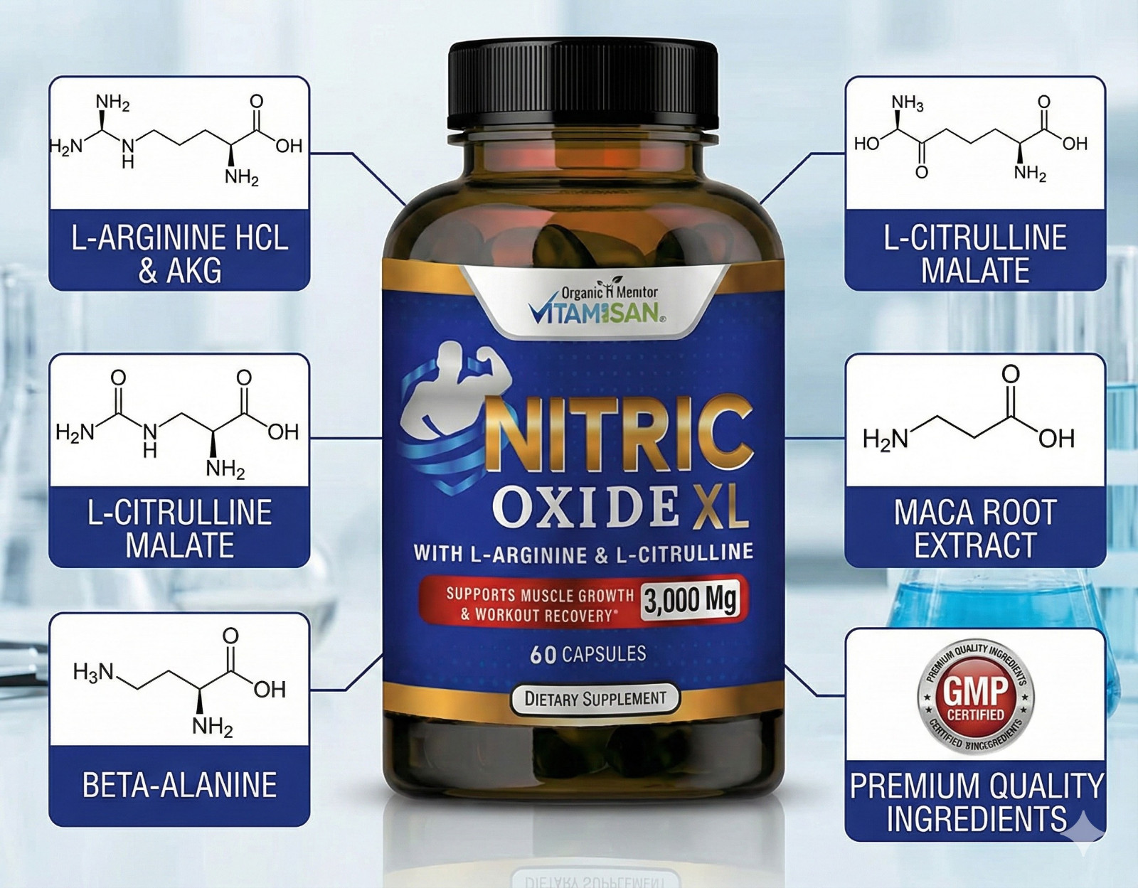 Nitric Oxide Booster Supplement w/L-Arginine 3000mg Premium Workout Muscle Pump