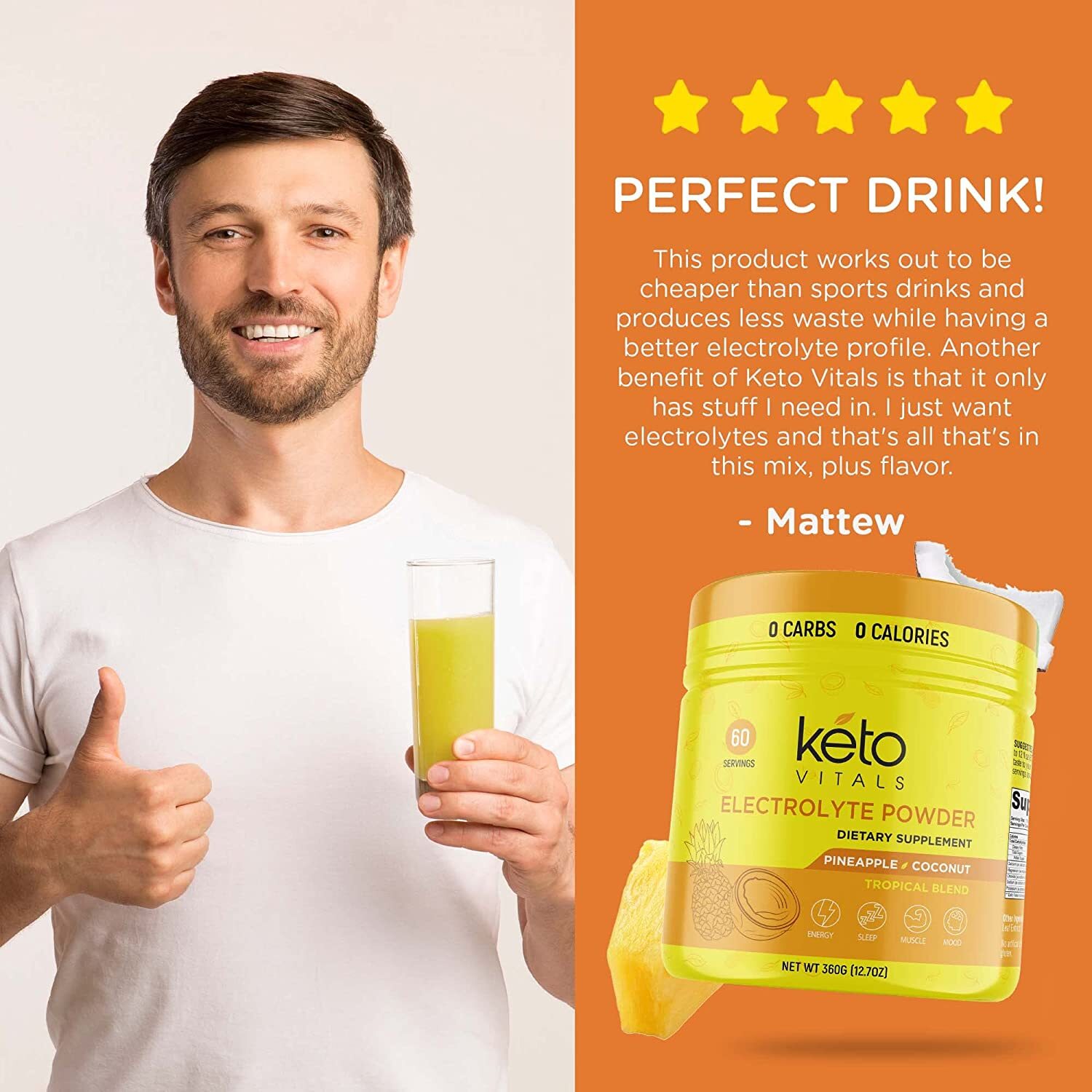 Keto Vitals Electrolyte Powder Pineapple Coconut Energy Drink
