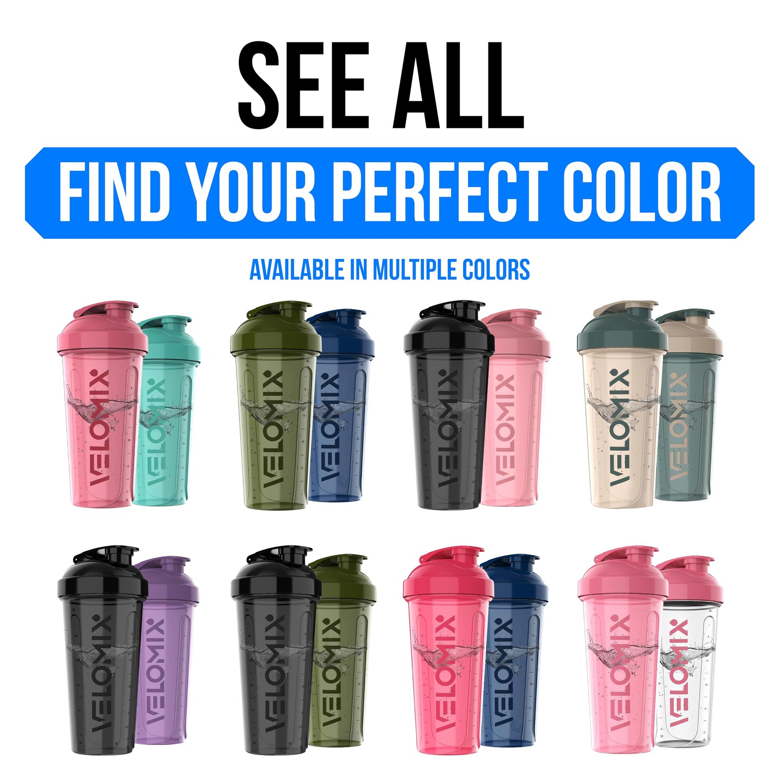 Velomix -2 Pack- 28 Oz Protein Shaker Bottles For Protein Mixes – 2X Wire Whisk