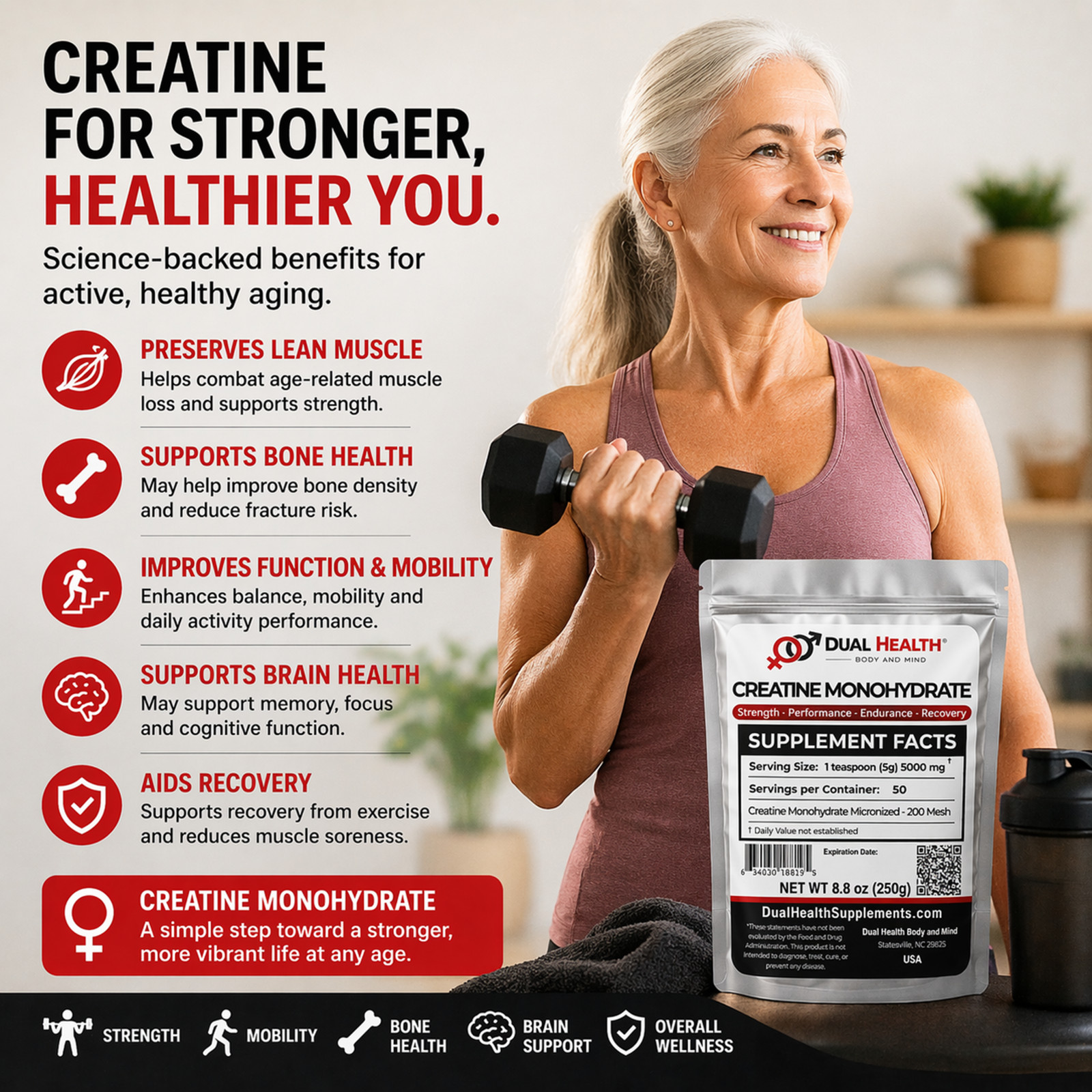 Creatine Monohydrate 200 Mesh (5g) Pure Dual Health Bulk Supplements Strength
