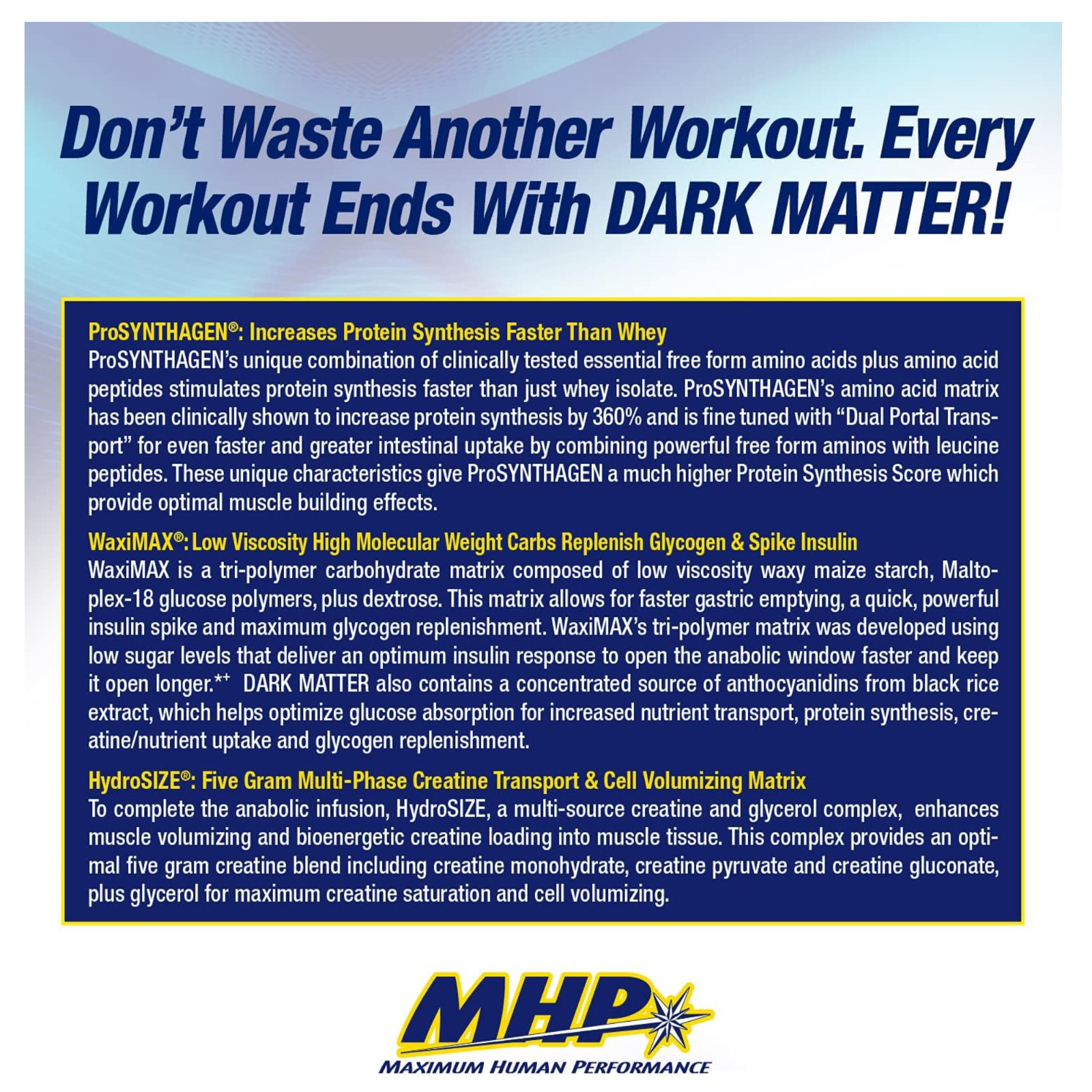 MHP Dark Matter Post Workout, Recovery Accelerator, w/Multi 20 Servings, 55 Oz