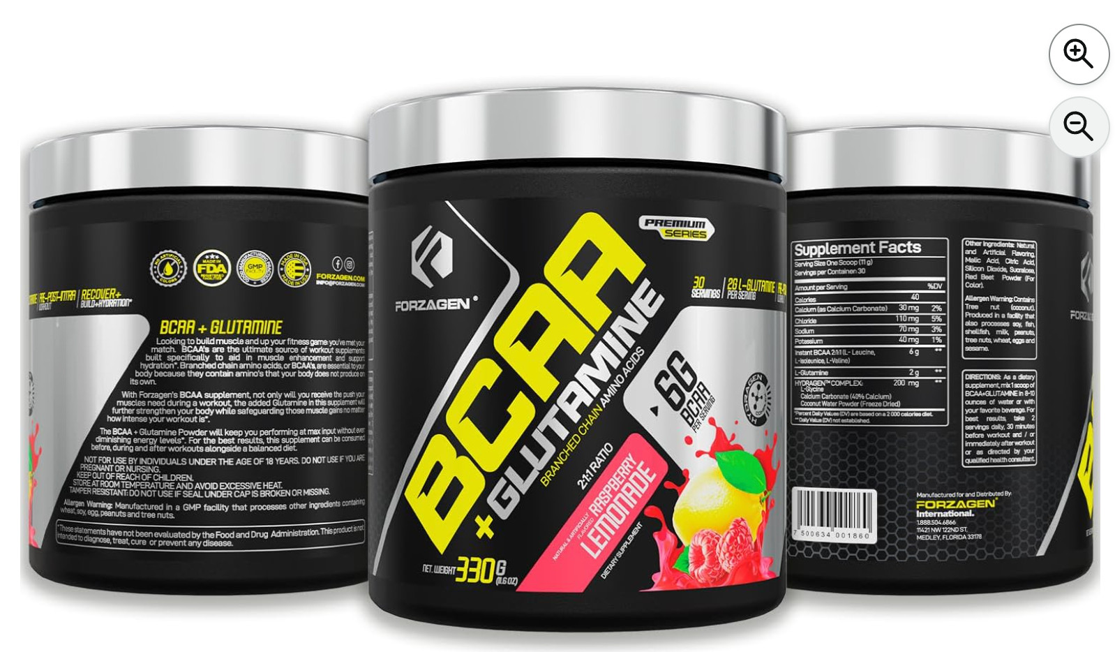 Forzagen BCAA Powder Glutamine 30 Serv Pre Post Workout Raspberry EXP 07/27