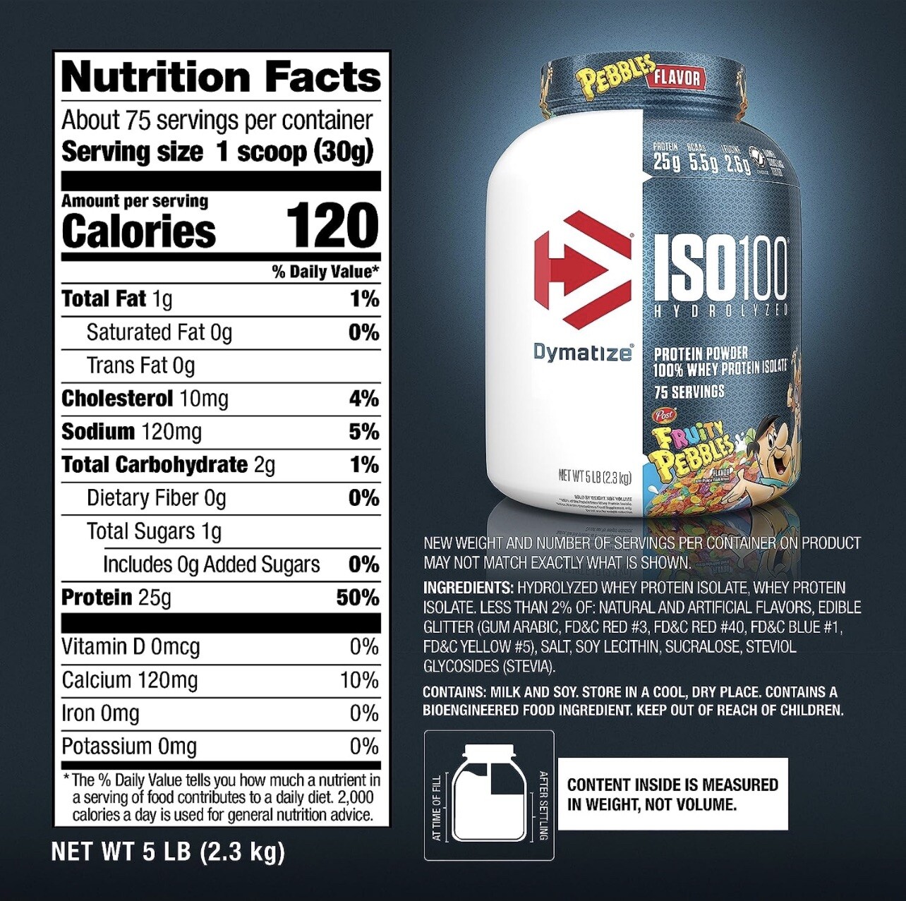 Dymatize ISO100 Hydrolyzed Whey Isolate Protein Powder Fruity Pebbles, 5 LB