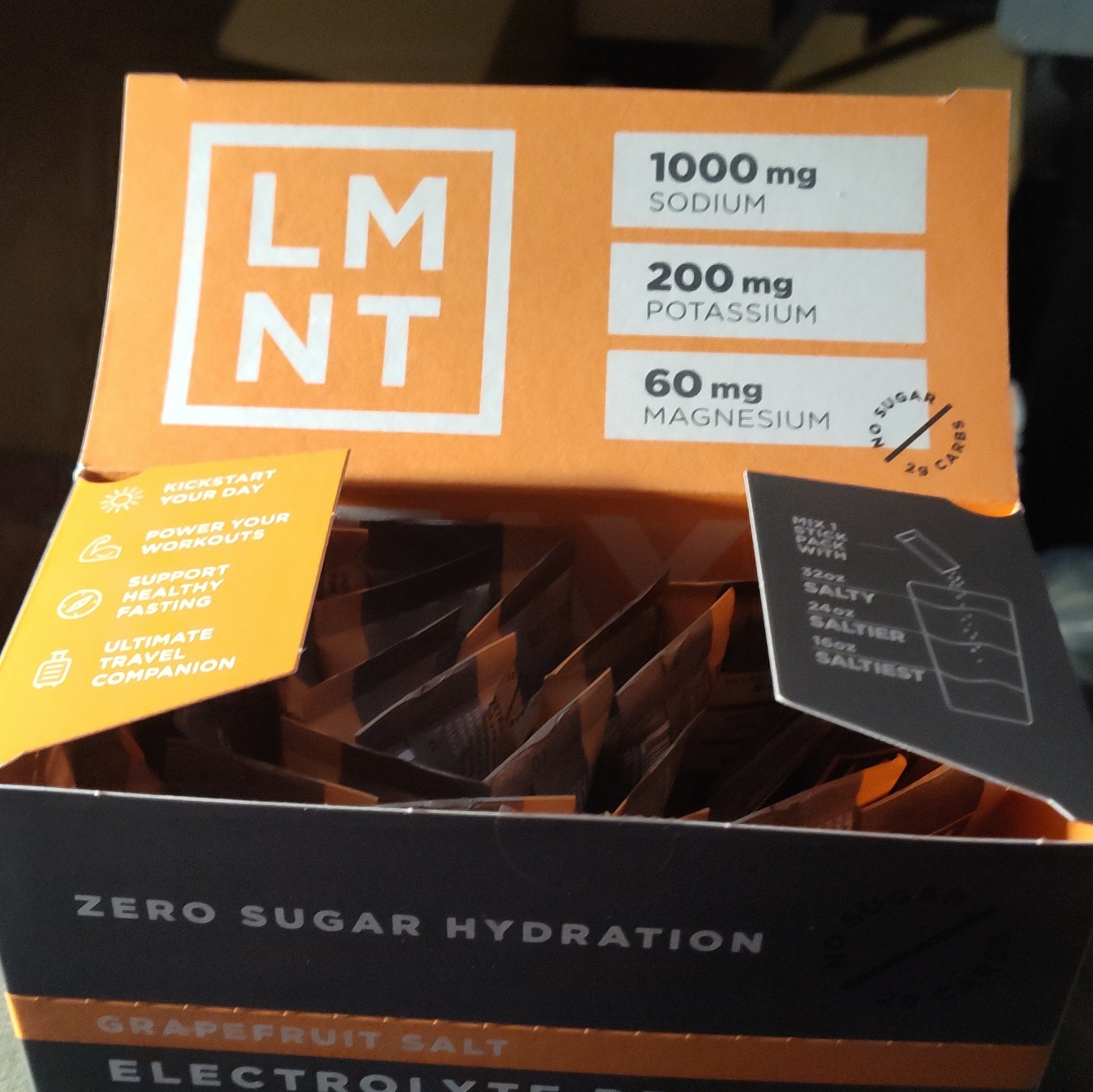 LMNT Grapefruit Salt Electrolyte Drink Mix Zero Sugar 30 Stick Packs 6g