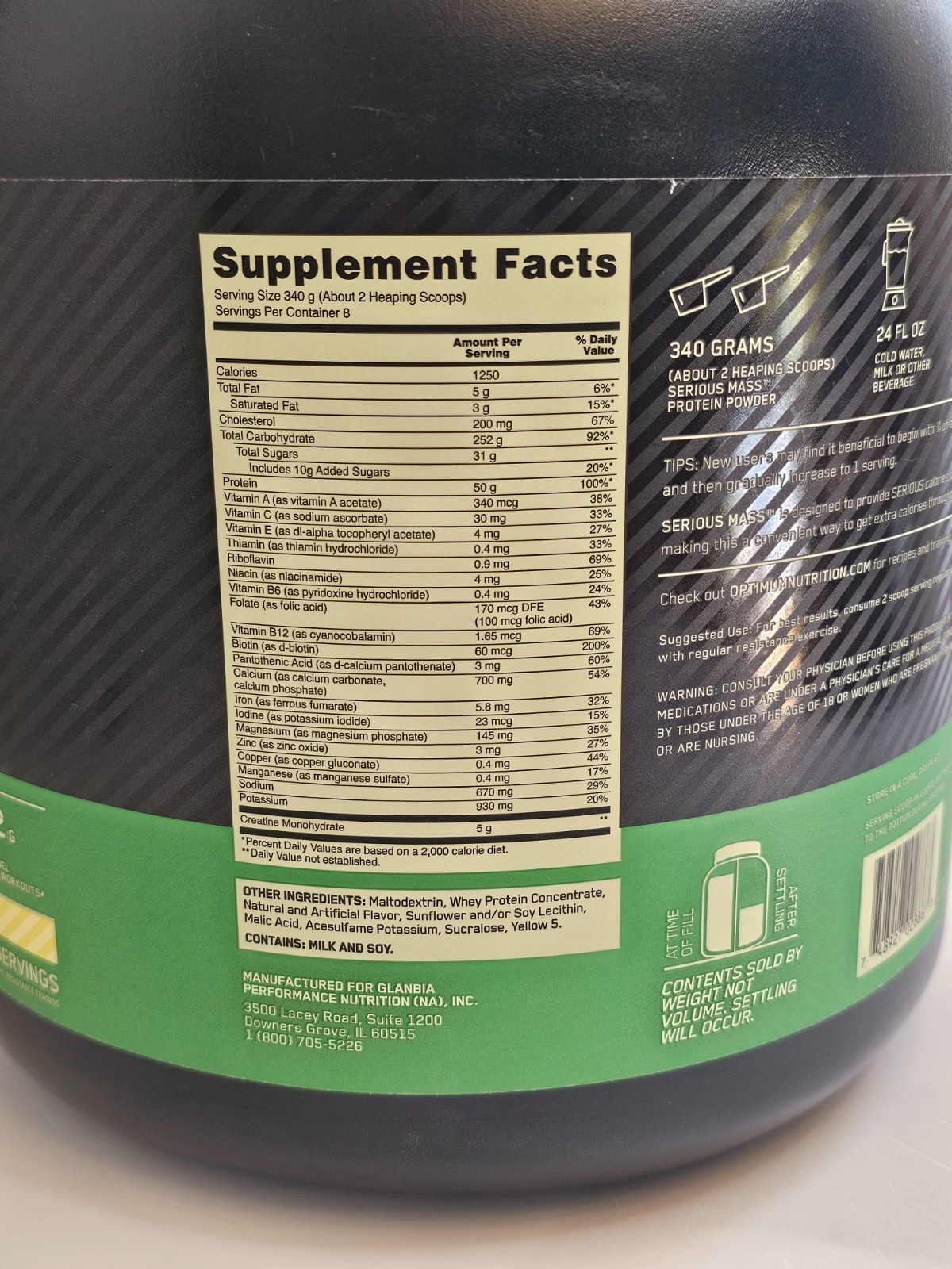 Optimum Nutrition Serious Mass Gainer Protein Powder, Banana, 6 lbs, 02/2027