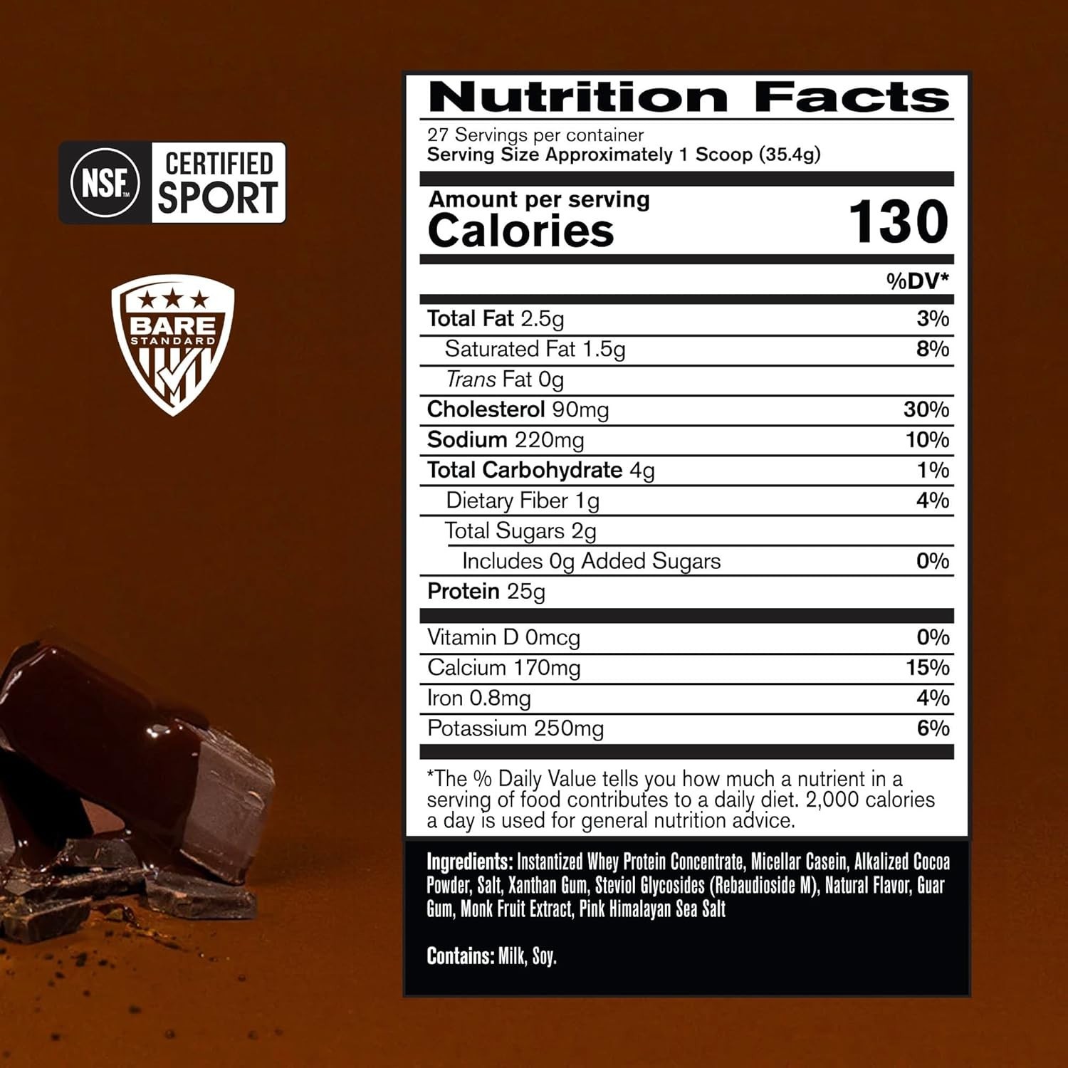 Whey Protein Casein Blend Fudge Chocolate 25g 27 Serv BPN NSF Certified New