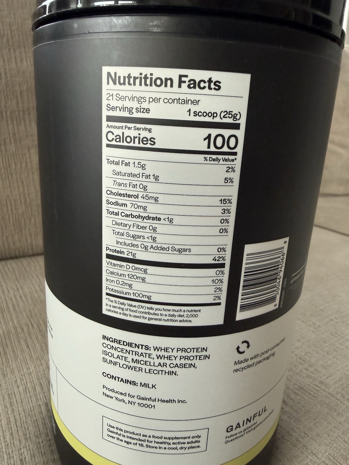 Gainful Unflavored Whey Protein 18.5 oz 21 Servings