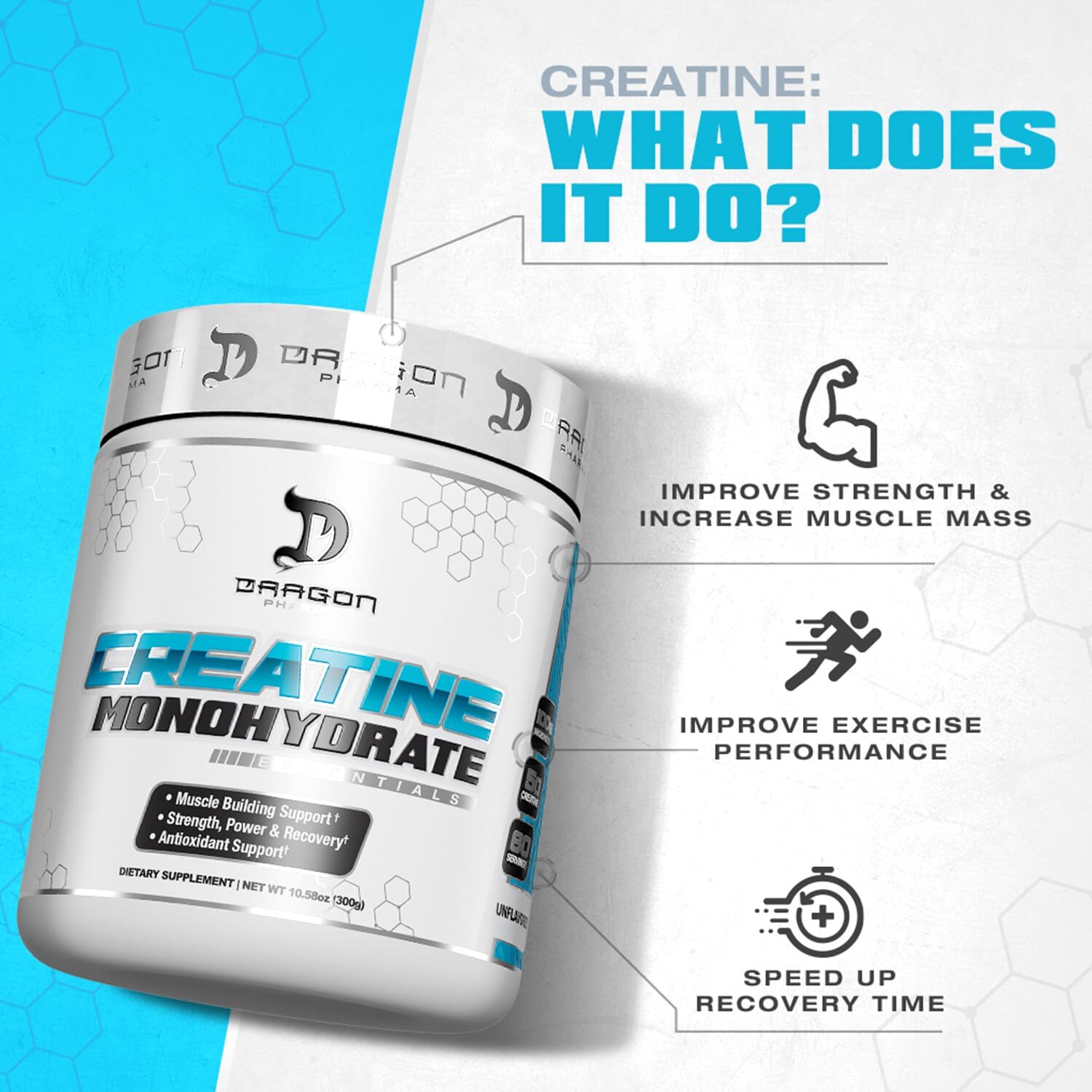 DRAGON PHARMA Creatine Monohydrate Aid Muscle Recovery Post-Workout Supplemen…