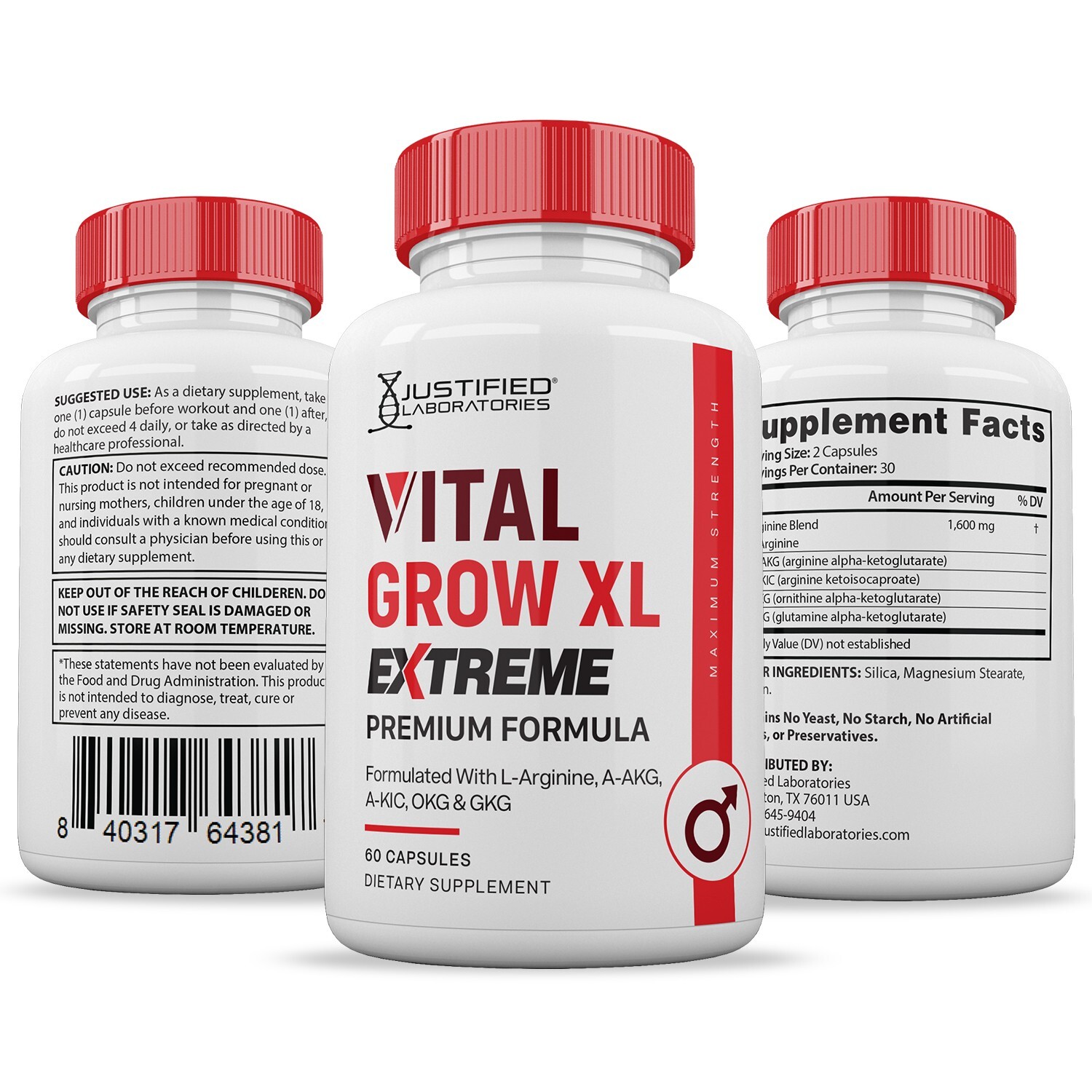 Vital Grow XL Extreme 1600MG For Men Premium Formula Supplement Pills 2 Pack