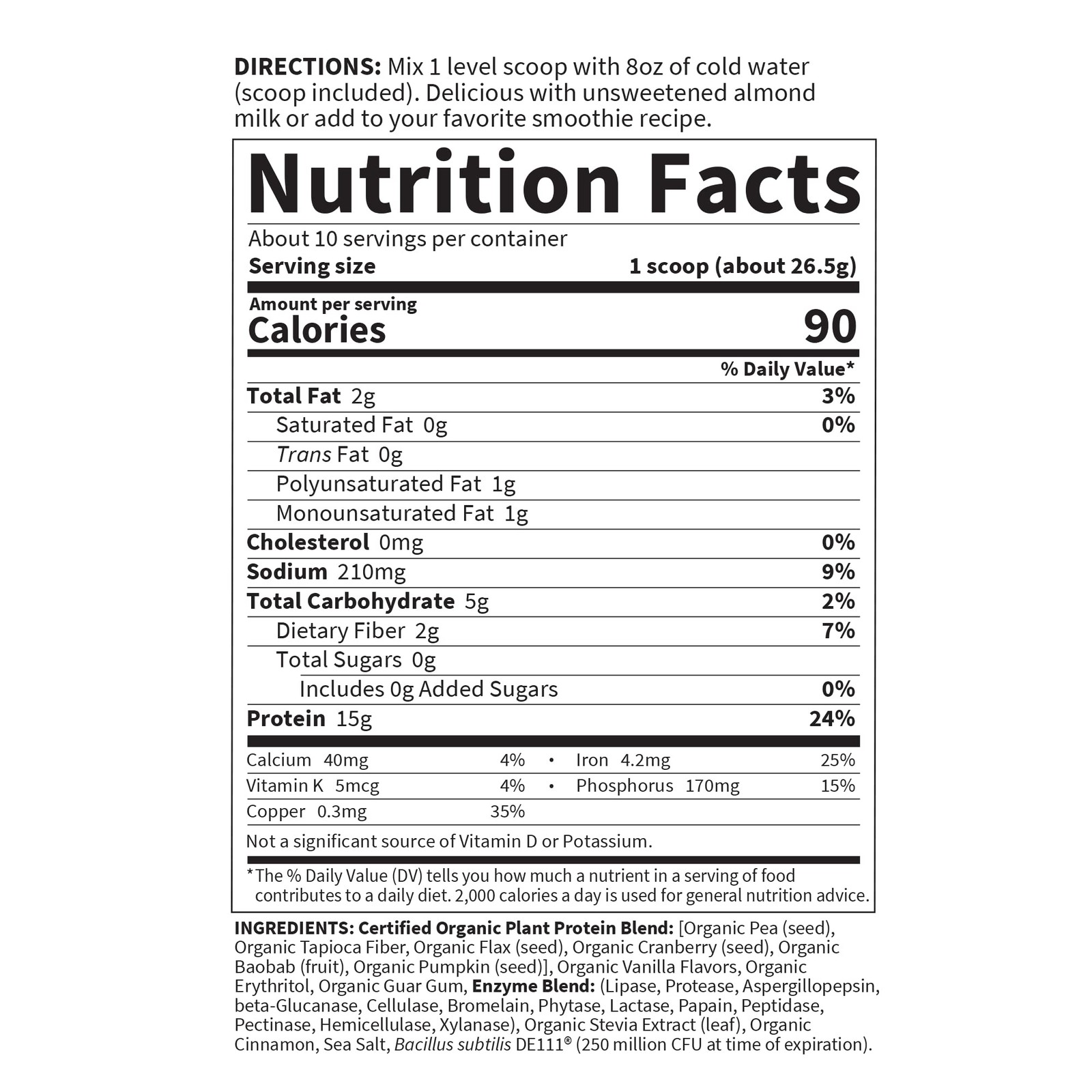 Garden Of Life Organic Plant Protein Vanilla Flavor Protein Powder Probiotics