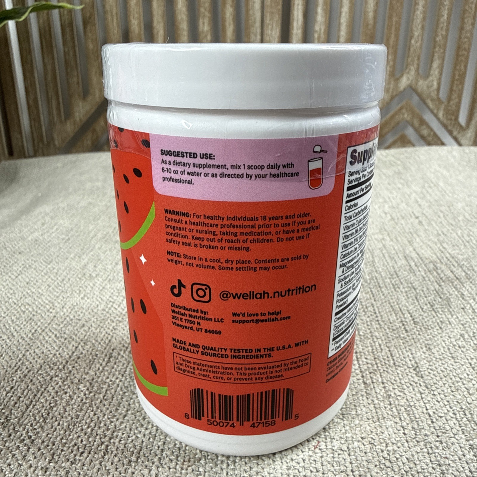 Wellah Creatine + Hydration Electrolyte Drink Powder Watermelon Slush
