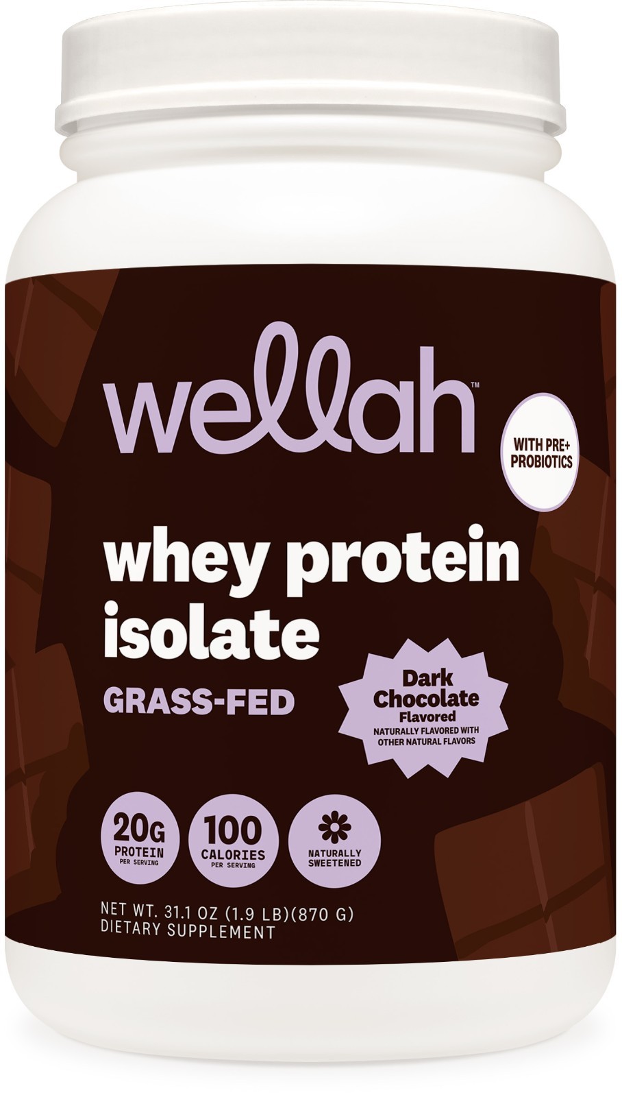 Wellah Grass-Fed Whey Protein Isolate Powder (Dark Chocolate) 30 Servings