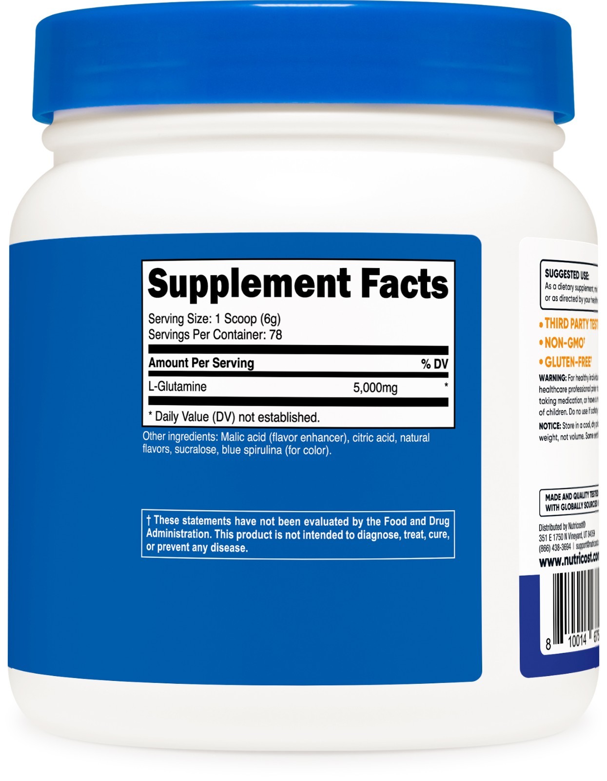 Nutricost L-Glutamine Powder (500G) (Blue Raspberry)