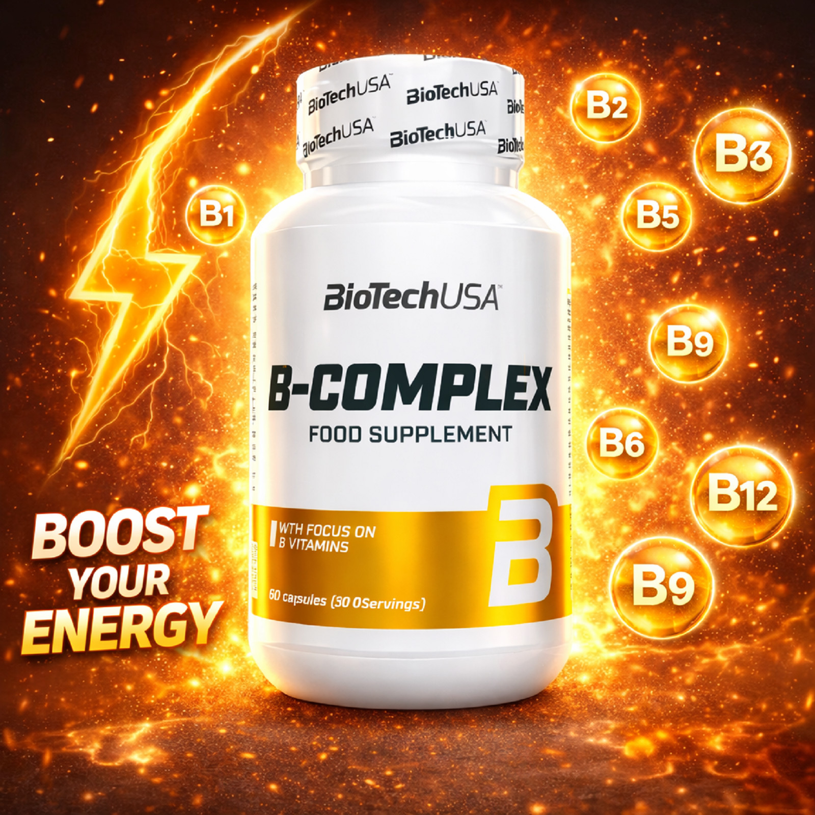 B-COMPLEX 60-240 capsules – 12 vitamins 4 minerals 3 herbs Gluten & Lactose-free