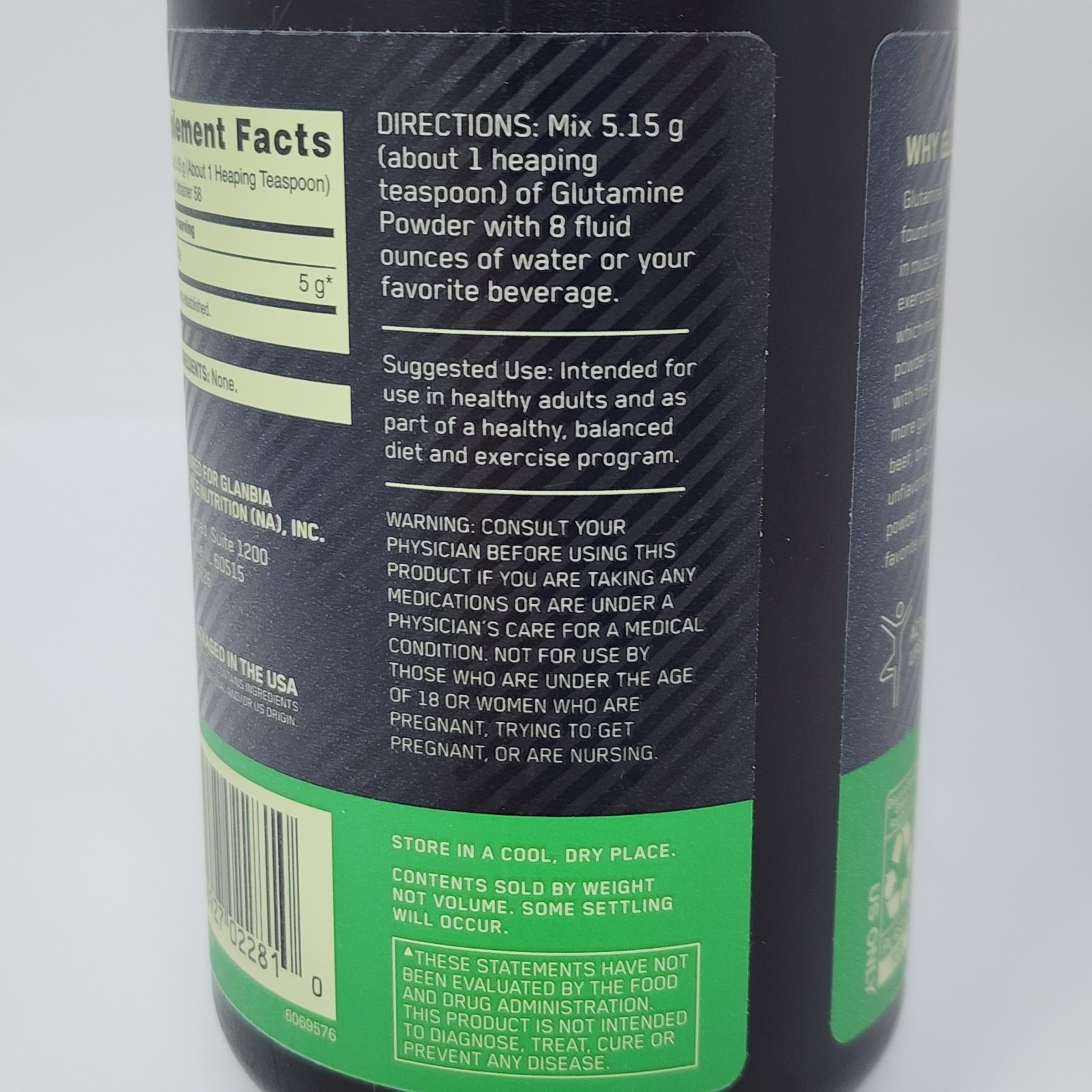 Optimum Nutrition ON Glutamine Powder Unflavored 10.58 oz (300 g) Exp 06/2028
