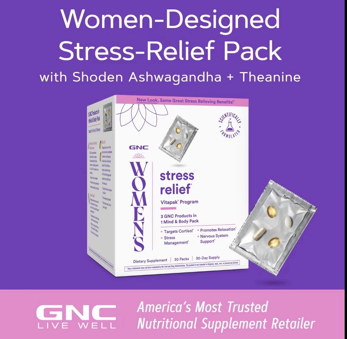 GNC Women’s Wellness Stress Relief Vitapak Program 30 Day Exp: 07/27