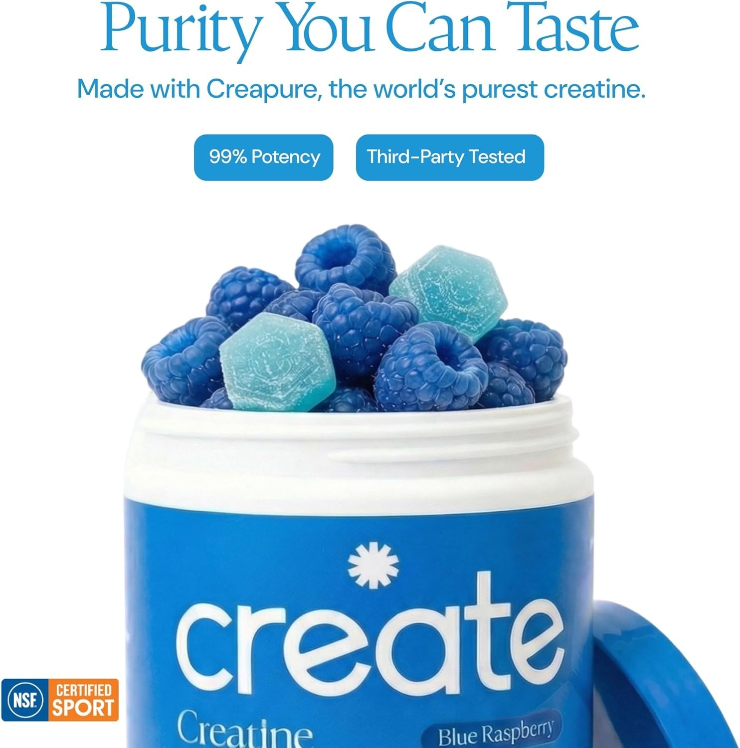 Create Creatine Gummies 1.5g Focus Strength Endurance Vegan Blue Raspberry 90ct