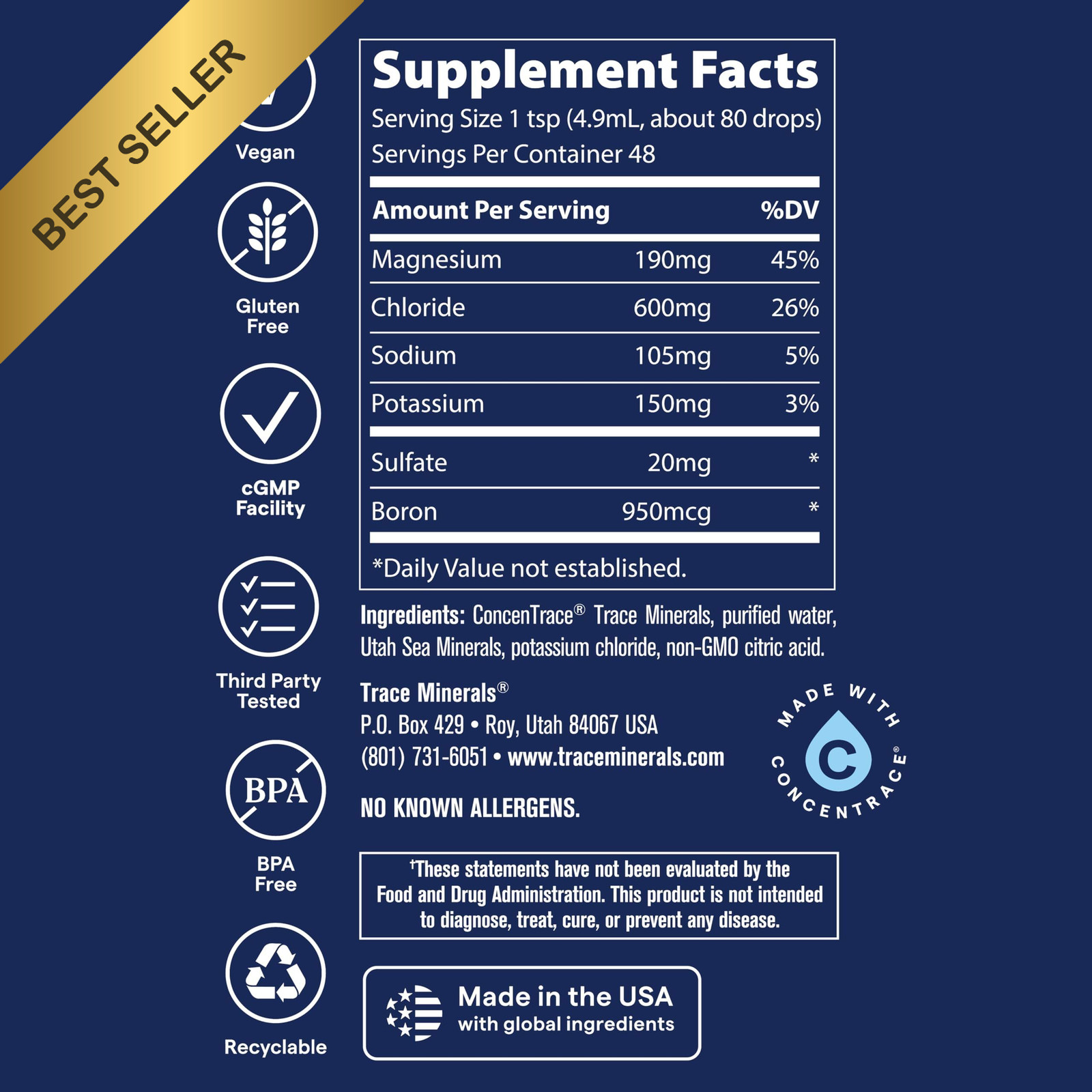 Trace Minerals 40000 Volts Electrolyte Concentrate 48 Servings Ionic Magnesium