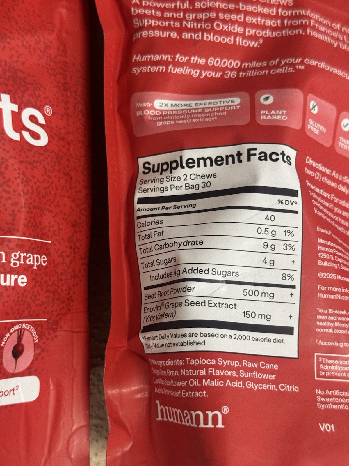 3x Red HUMANN HUMAN-N Super Beets Blood Pressure SUPPORT 60 Each 180 HEART CHEWS