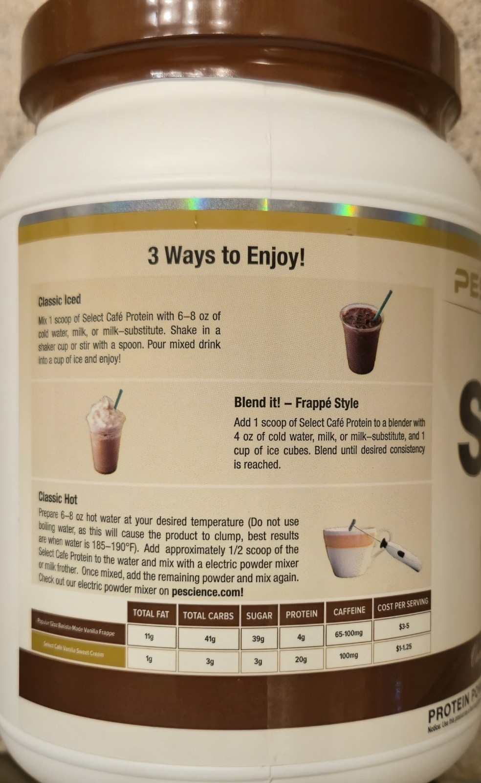 PESCIENCE SELECT PROTEIN Café Series 1.4 lb (20 Serv) Van Sweet Cr BEST BY 09/26