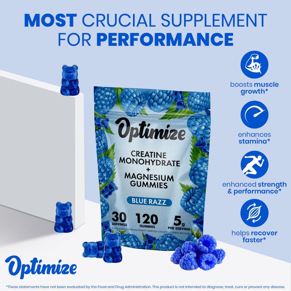Blue Razz Creatine Monohydrate Gummies 120 Gummies w/ Magnesium Create Bloom