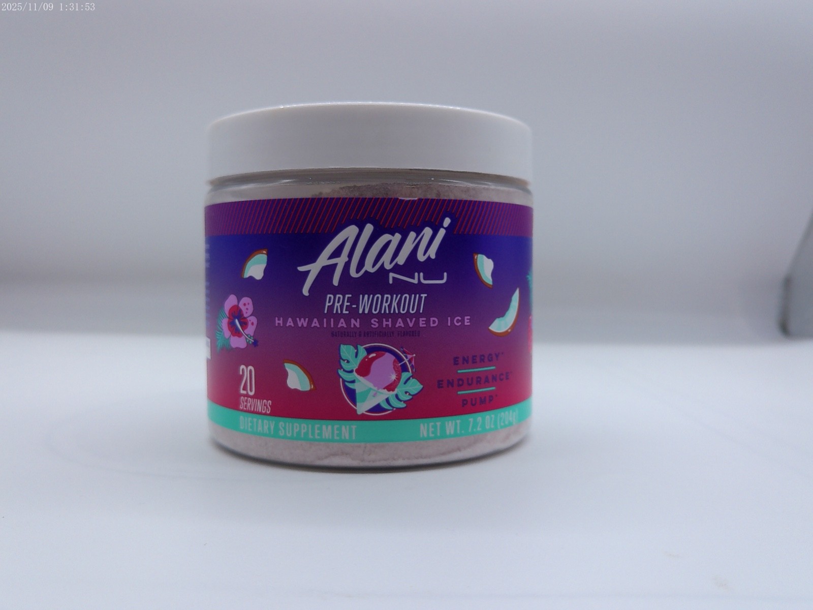 Alani Pre-Workout Hawaiian Shaved Ice, 20 Servings, 7.2 Oz., Exp. 12/26+