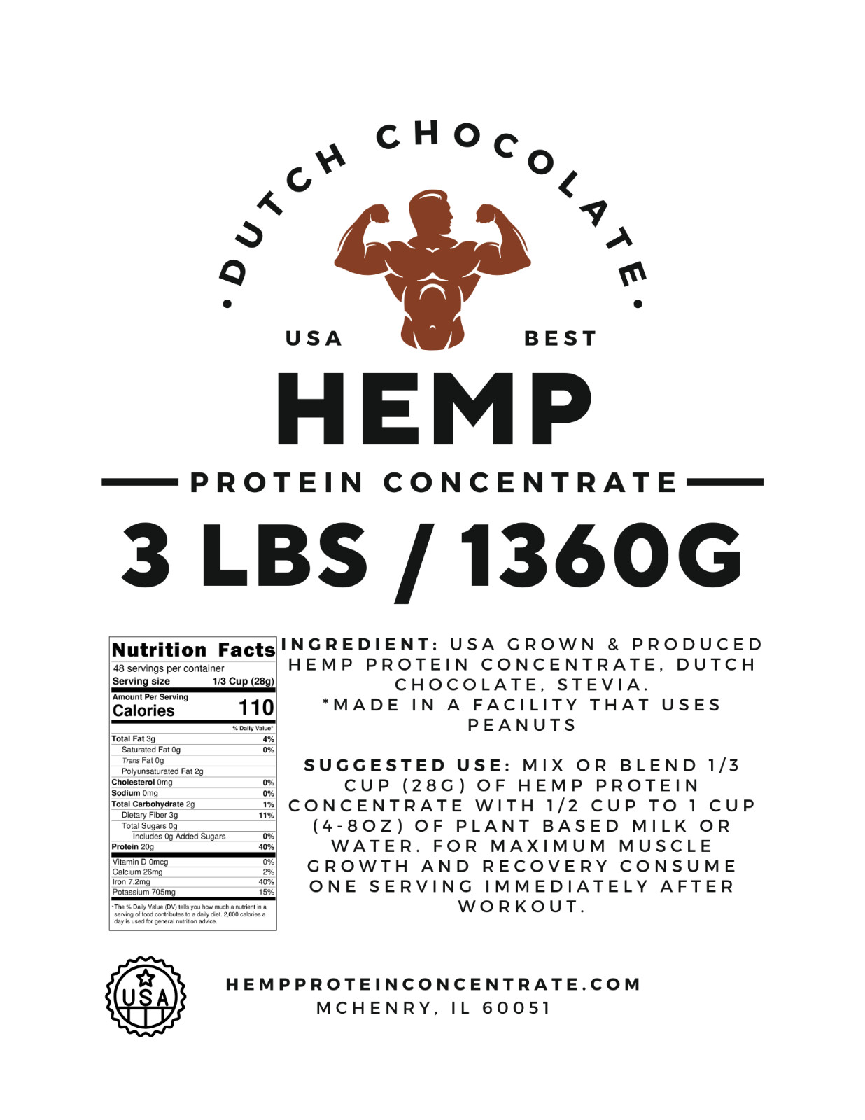 Hemp Heart Protein Concentrate, Premium USA Grown, Pure Natural, Non-GMO
