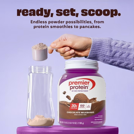 2P Premier Protein 100% Whey Protein Powder, Chocolate Milkshake, 30g Protein