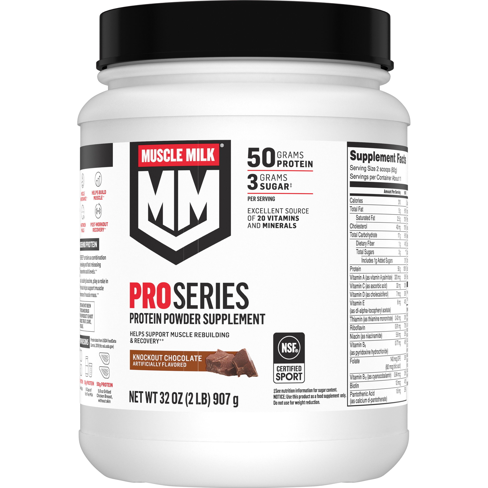 Muscle Milk Pro Series Protein Powder Supplement, Knockout Chocolate, 2 Pound