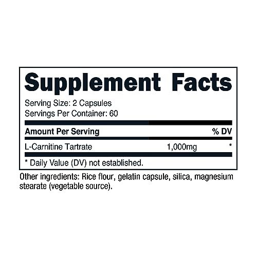 Nutricost L-Carnitine Tartrate 1000MG Per Serving 240 Caps 120 Servings