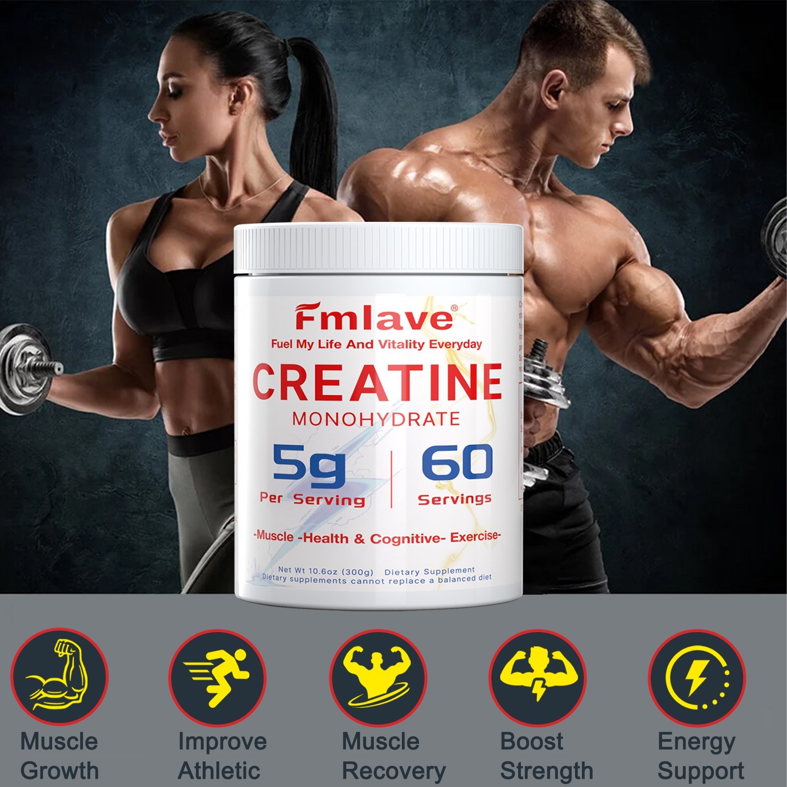 Creatine Monohydrate Powder Muscle gain (Micronized) 5g per serv 300g Unflavored