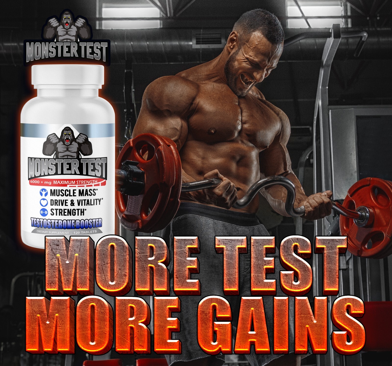 Angry Supplements Monster Test Booster 120ct + Monster Test Nitric Oxide, 2pk