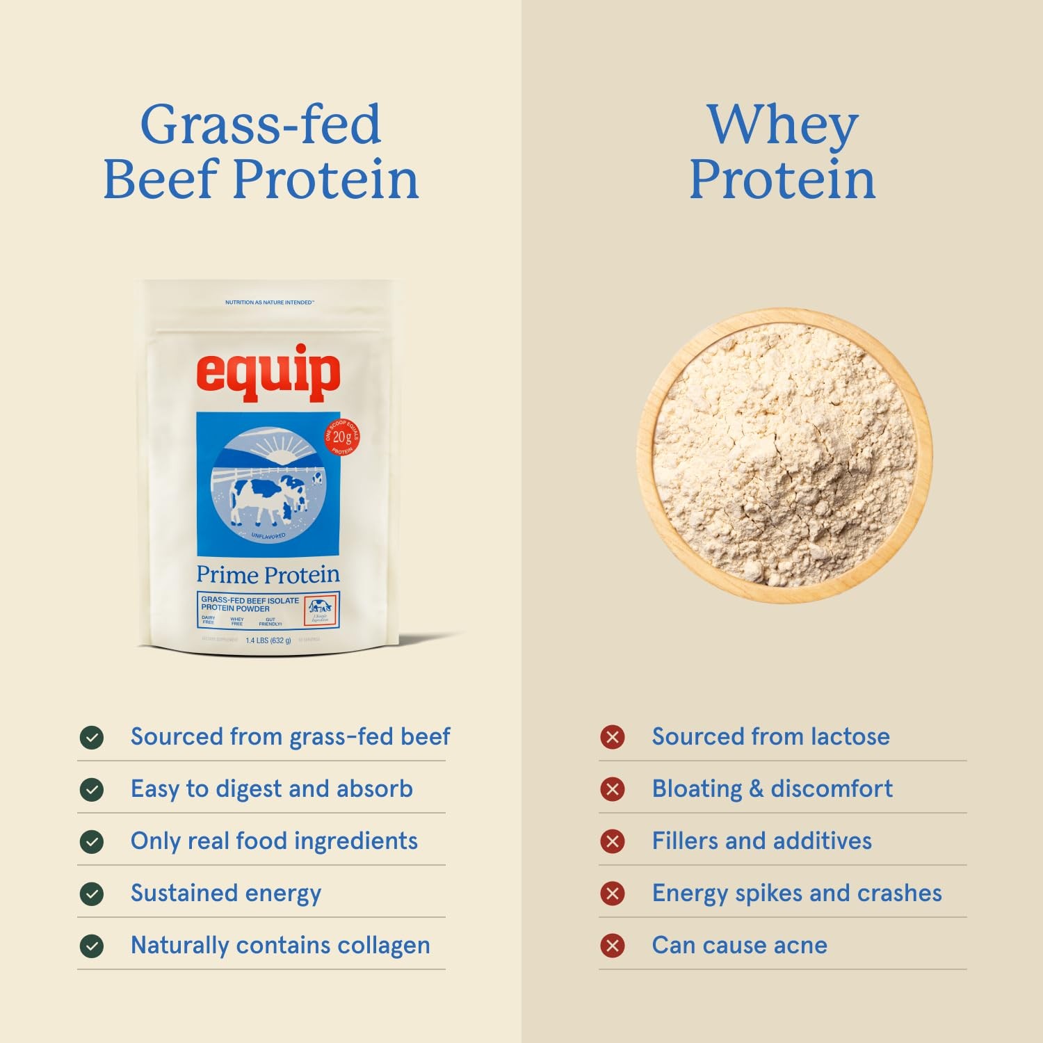 Equip Foods Prime Protein Powder | Clean, Grass Fed 30 Servings (Pack of 1)