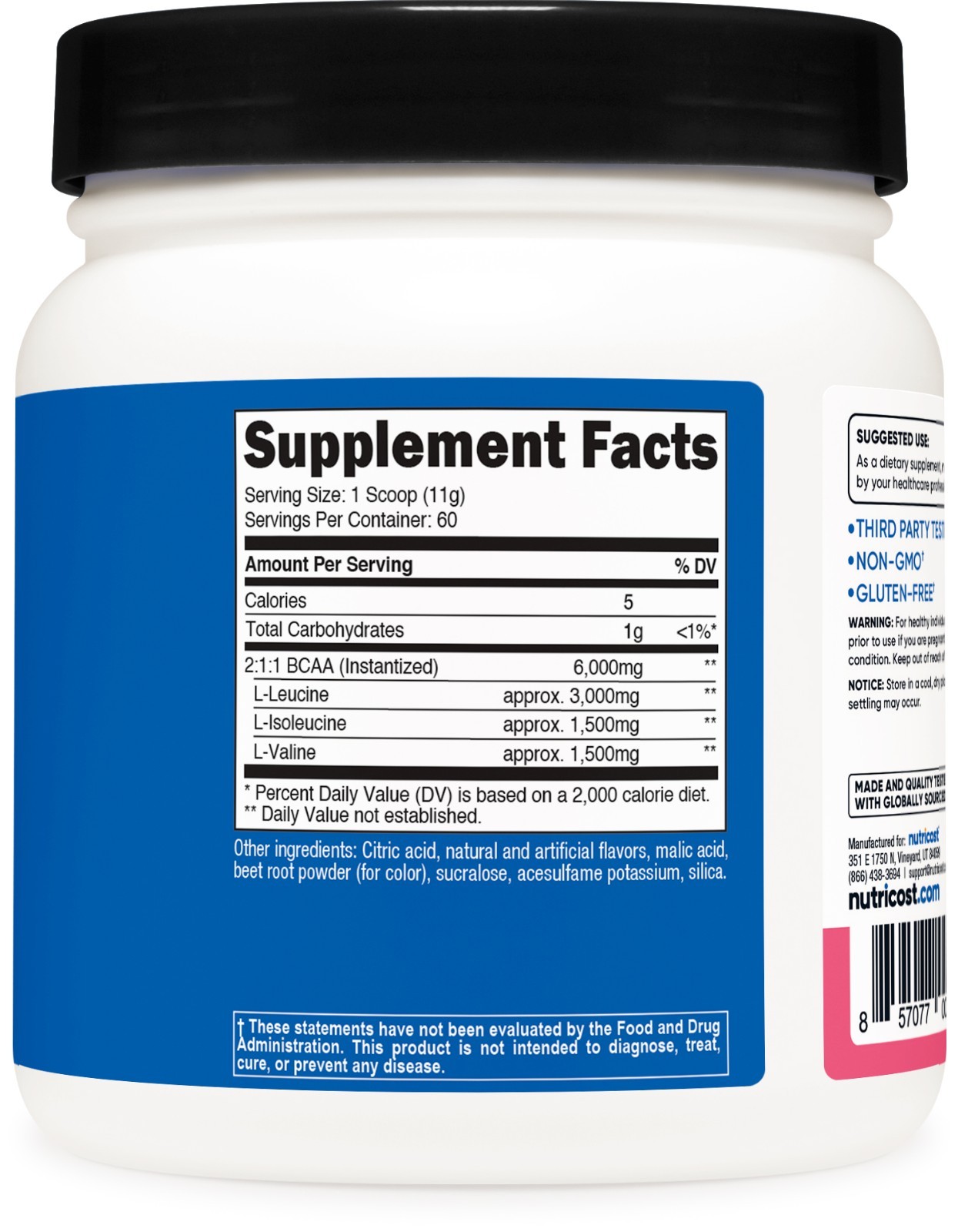 Nutricost BCAA 2:1:1 Powder (Raspberry Lemonade) 60 Servings – 6G Per Serving