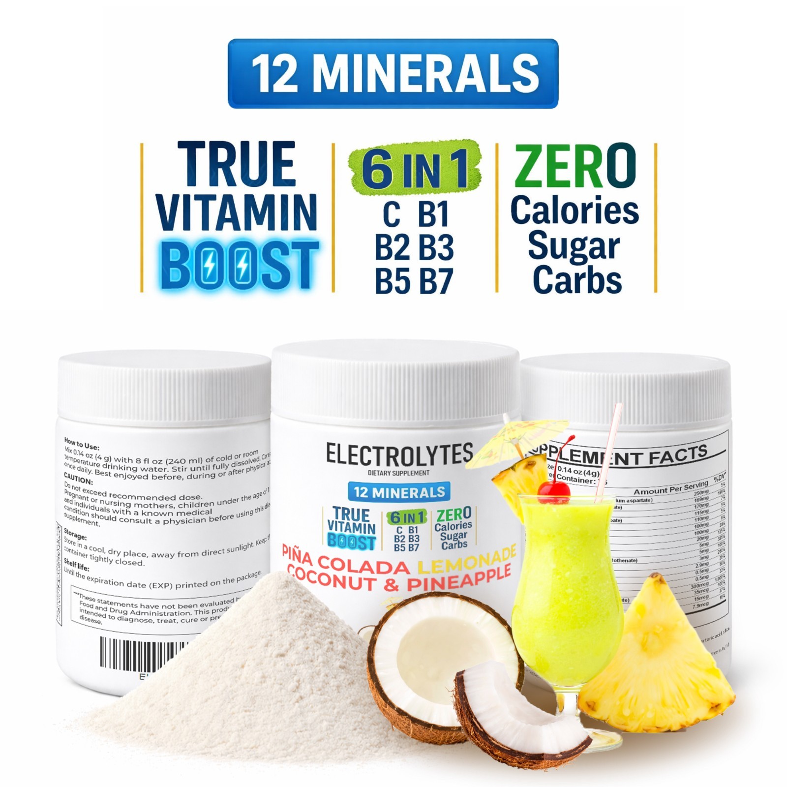Electrolyte Complex Hydration Powder | 12 Minerals + 6 Vitamins | Pina Colada
