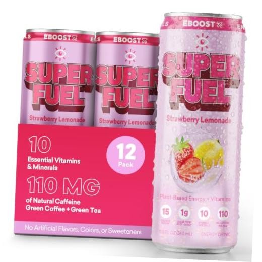 SUPER FUEL Healthy Energy Drink -: 11.5 Fl Oz (Pack of 12) Strawberry Lemonade