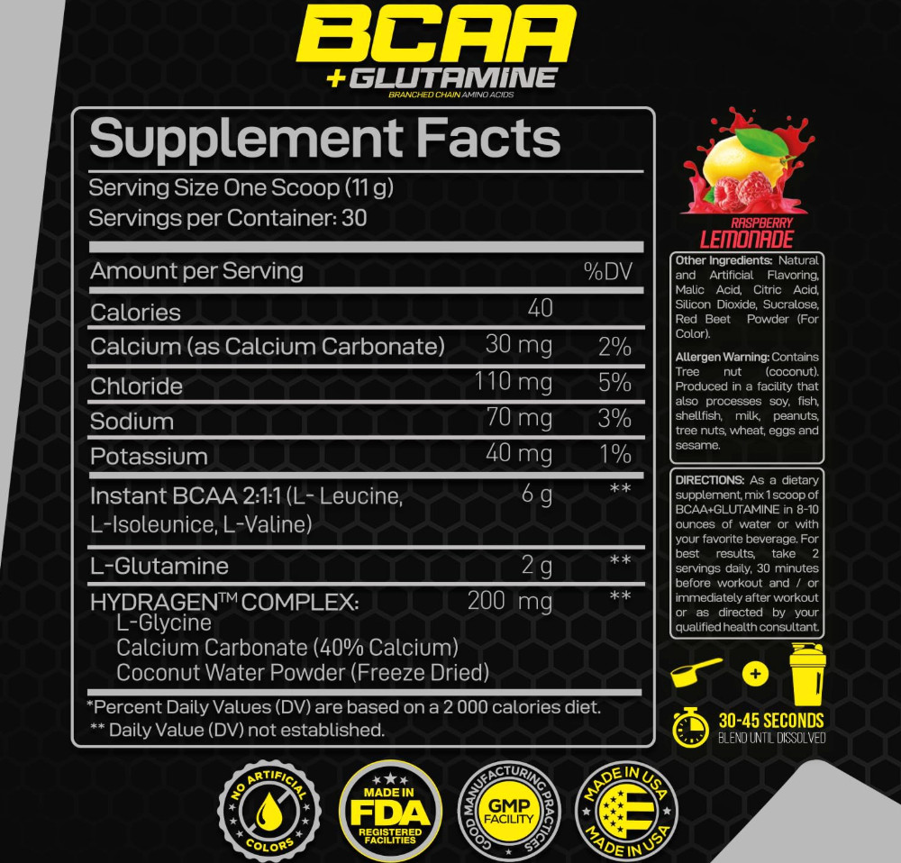 Forzagen BCAA Powder Glutamine 30 Serv Pre Post Workout Raspberry EXP 07/27