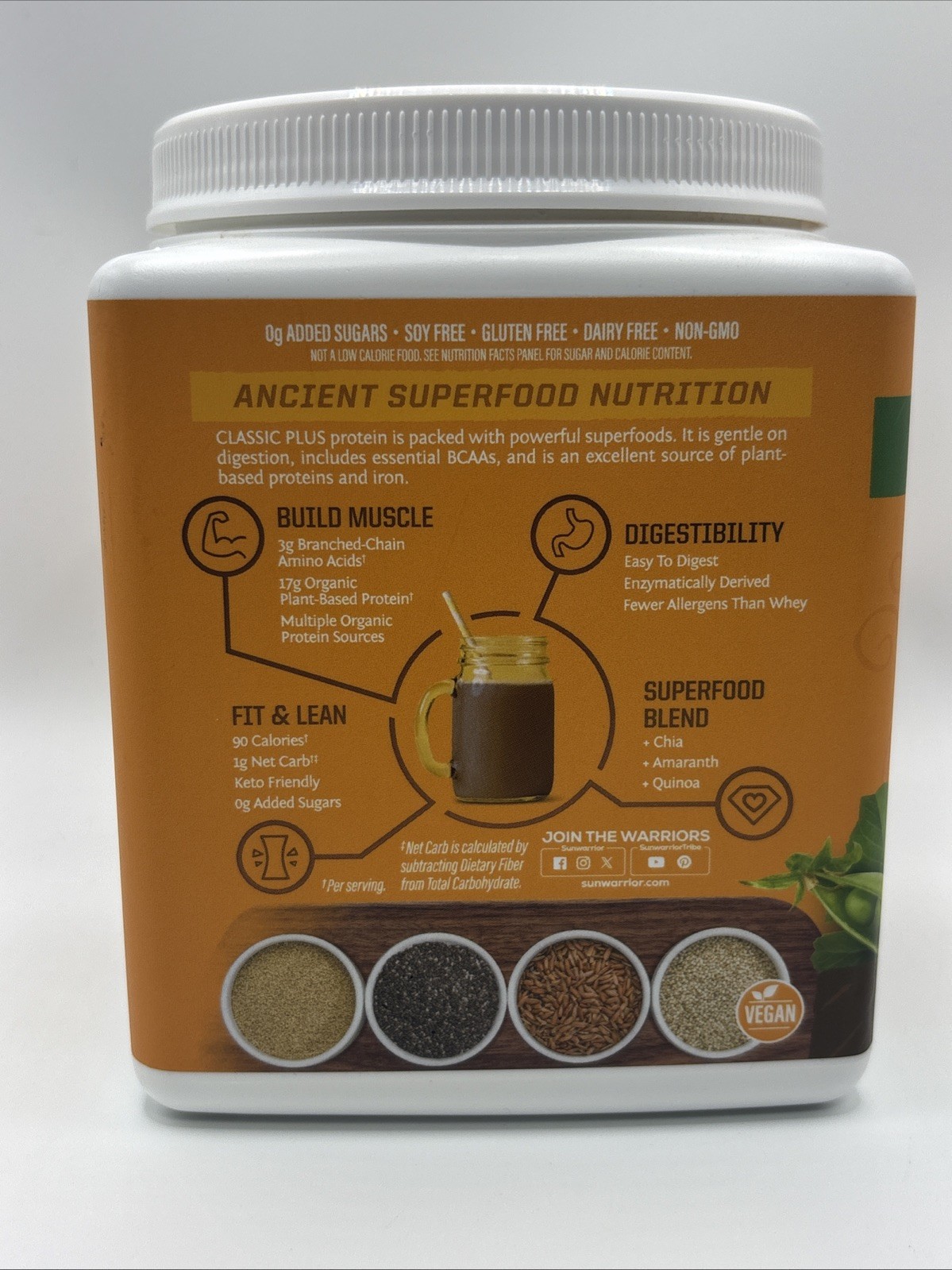 Sun Warrior Protein Classic Plus, Chocolate 13.2 Oz – Keto Friendly 07/27