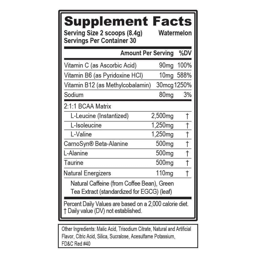 EVL BCAA Energy Watermelon 30 Servings Amino Acid Preworkout Supplement