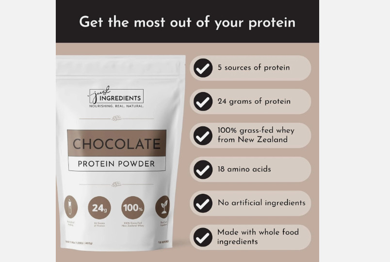 Just Ingredients Chocolate Protein Powder, 24g Protein, Grass-Fed Whey